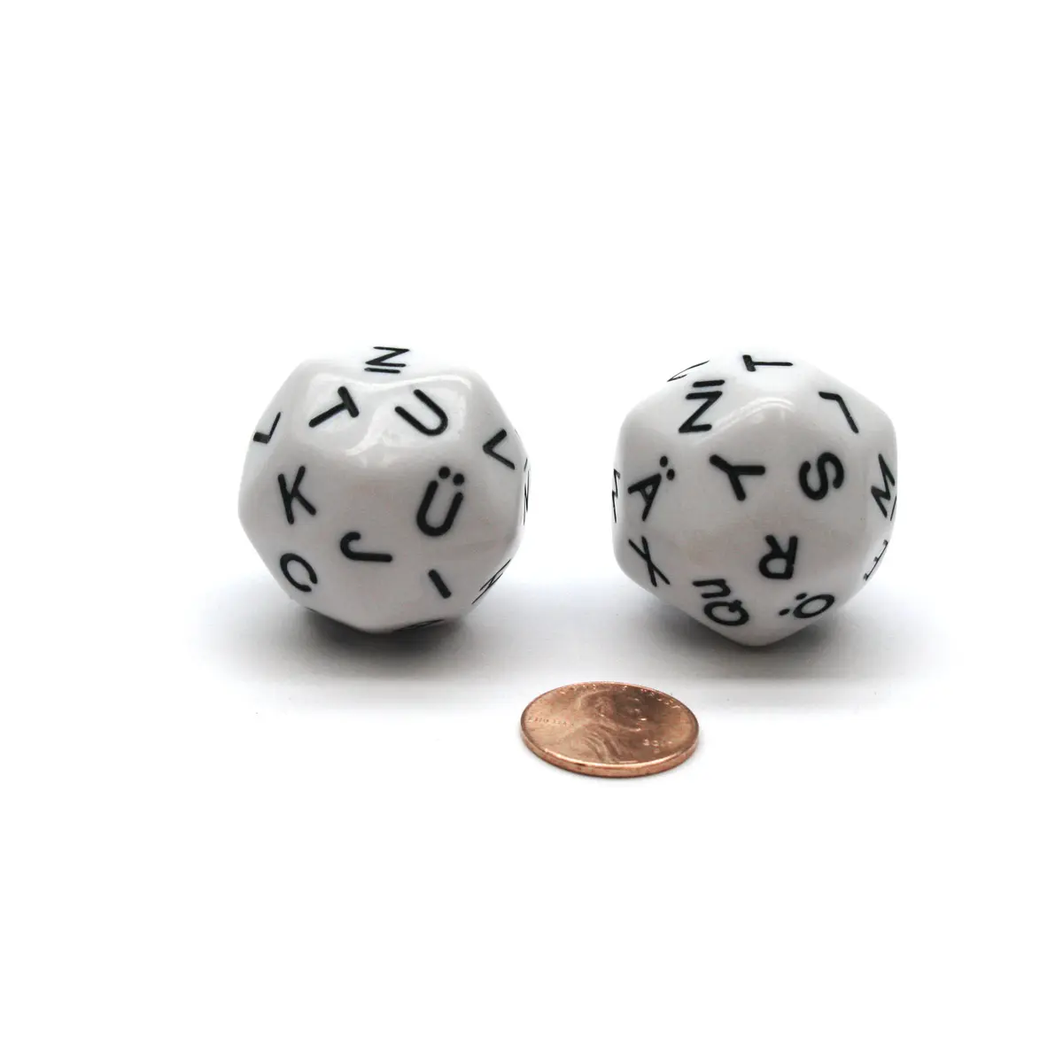 Pack of 2 D30 31mm Upper Case German Alphabet Dice - White with Black Letters