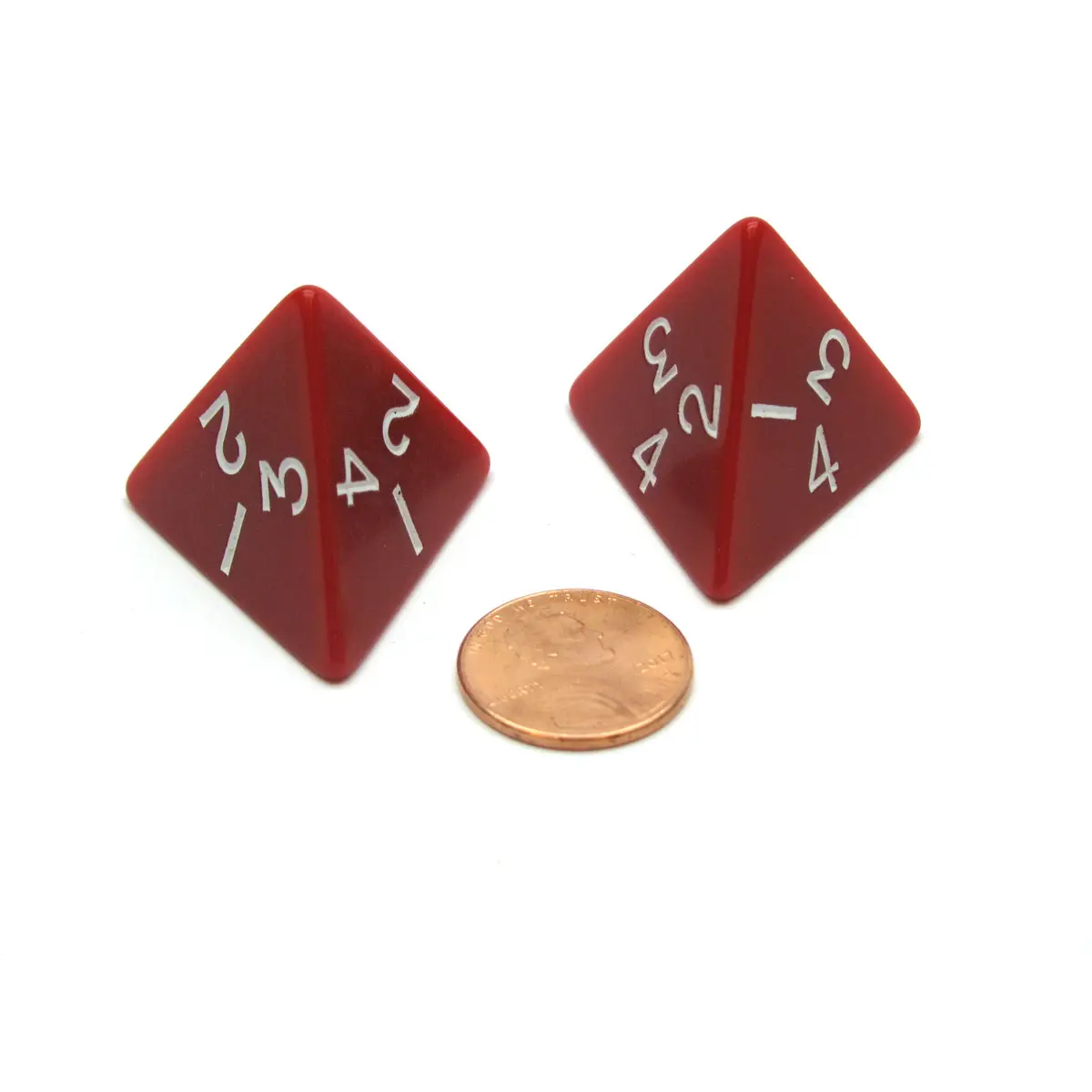 Pack of 2 D4 Opaque Jumbo Dice - Red with White Numbers