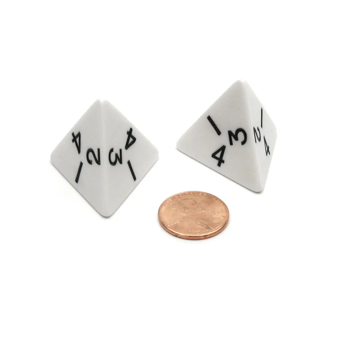 Pack of 2 D4 Opaque Jumbo Dice - White with Black Numbers