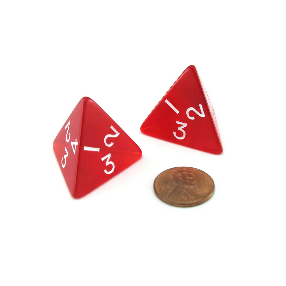 Pack of 2 Jumbo 26mm D4 Transparent Dice - Red with White Numbers
