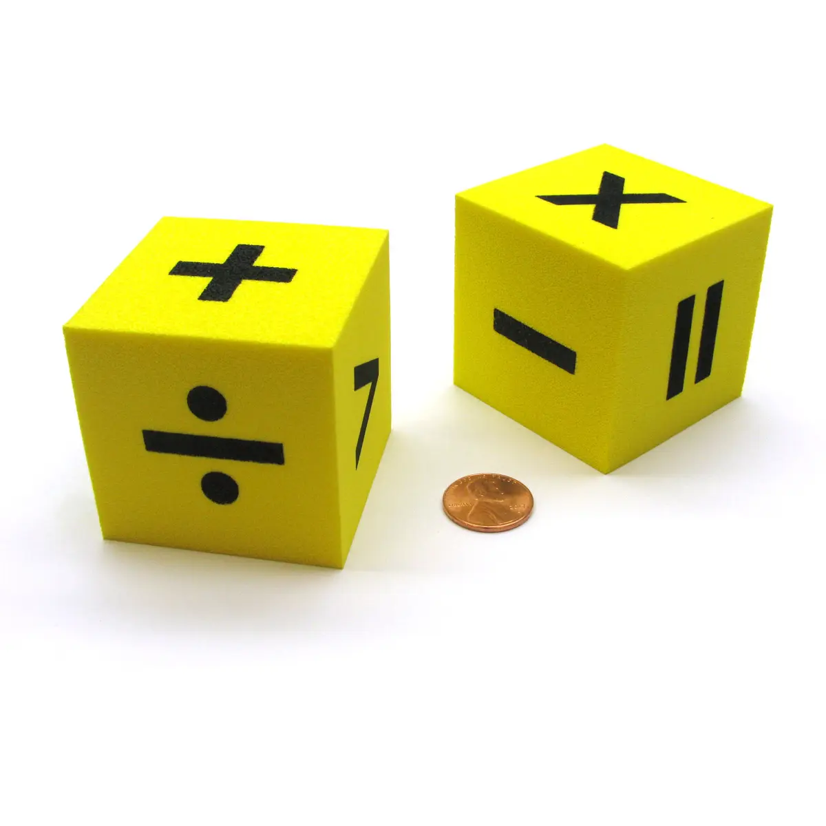 Pack of 2 Large 50mm Foam 6 Function Math Dice Blocks - Yellow