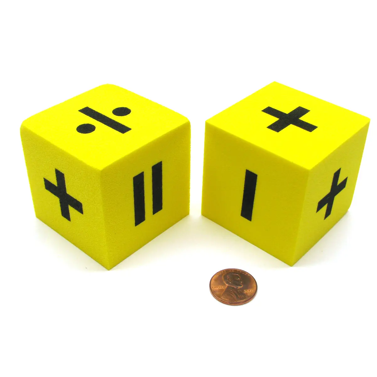 Pack of 2 Yellow 50mm Foam Operator Dice - 1 Each of 2 Function and 6 Function