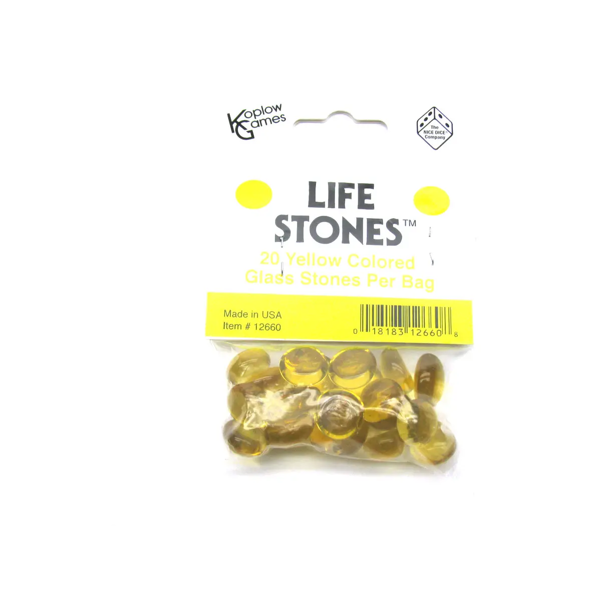 Pack of 20 Life Stone Gaming Glass Stones - Yellow