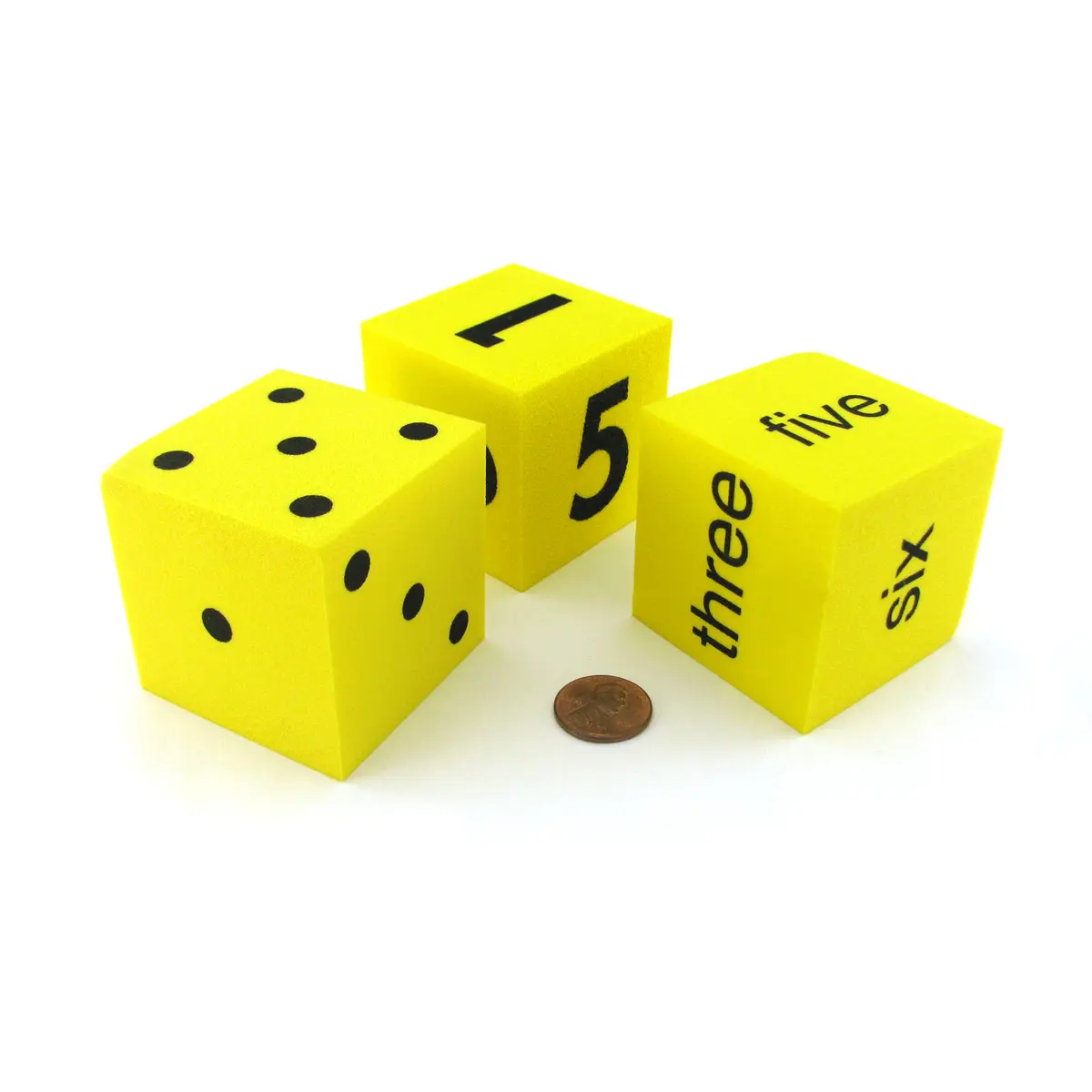 Pack of 3 50mm Large Foam Dice Numbered 1 to 6 with Spots, Words, and Numbers