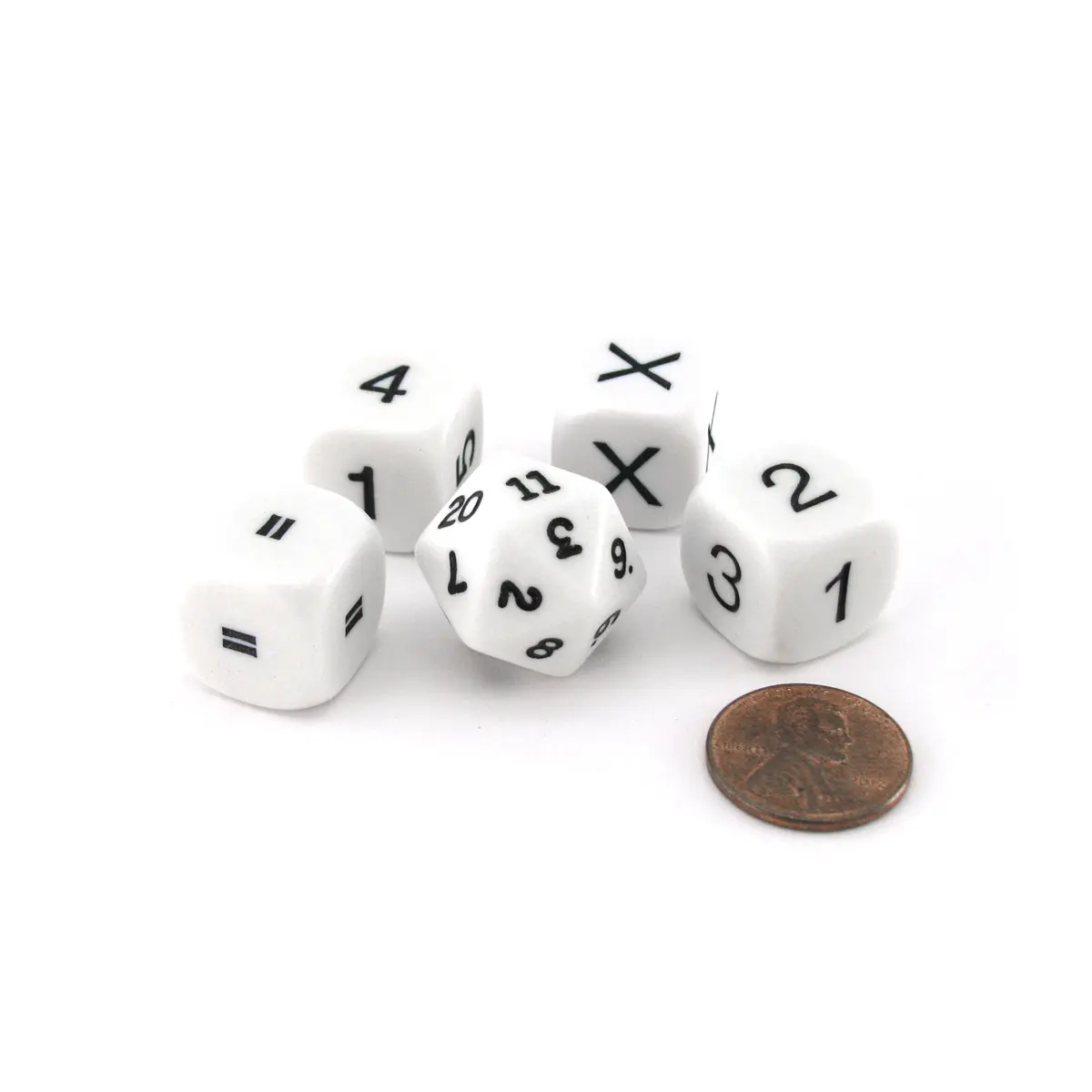 Pack of 5 Basic Multiplication Math Dice Kit - White with Black