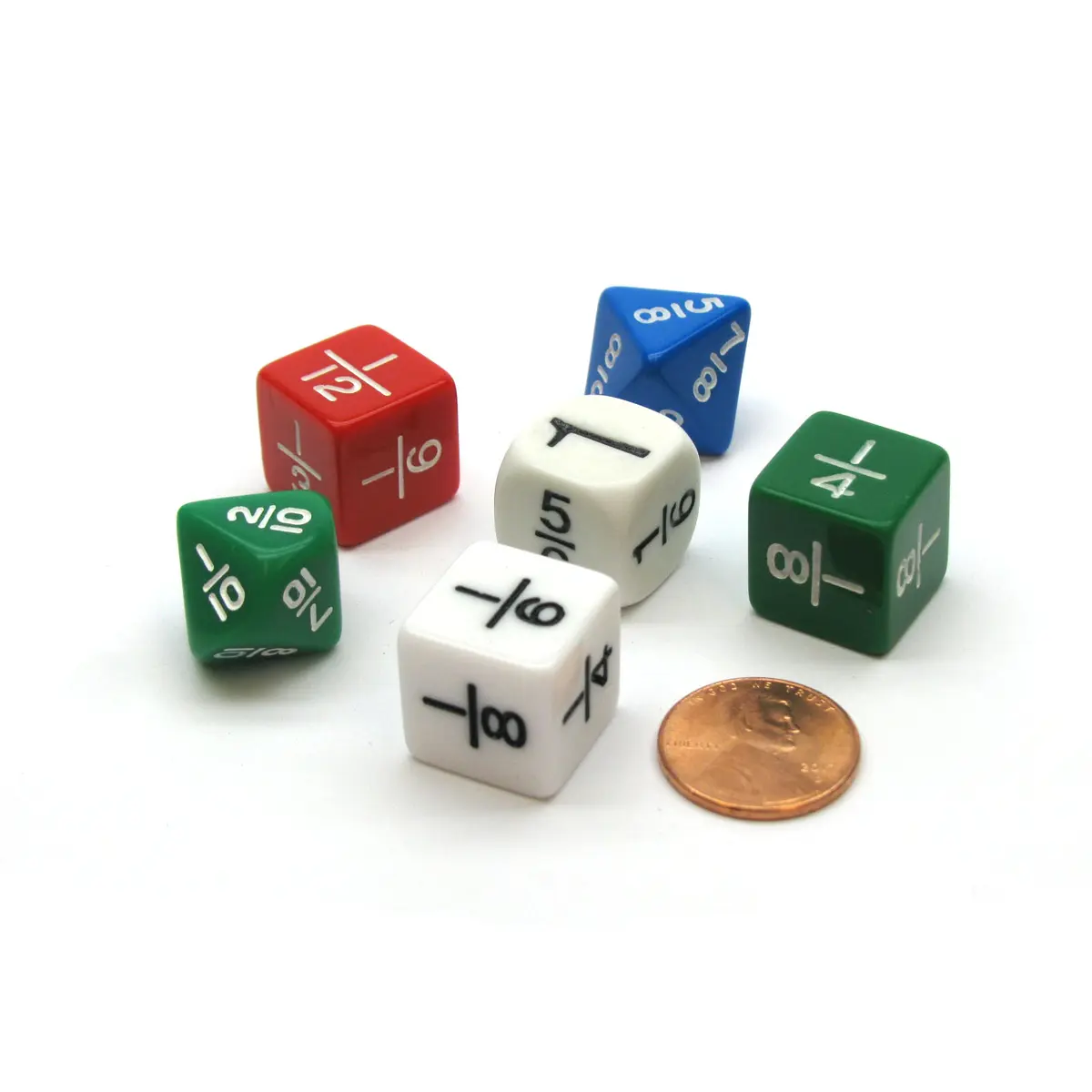 Pack of 6 16mm Opaque Fractions Dice - Assorted Colors
