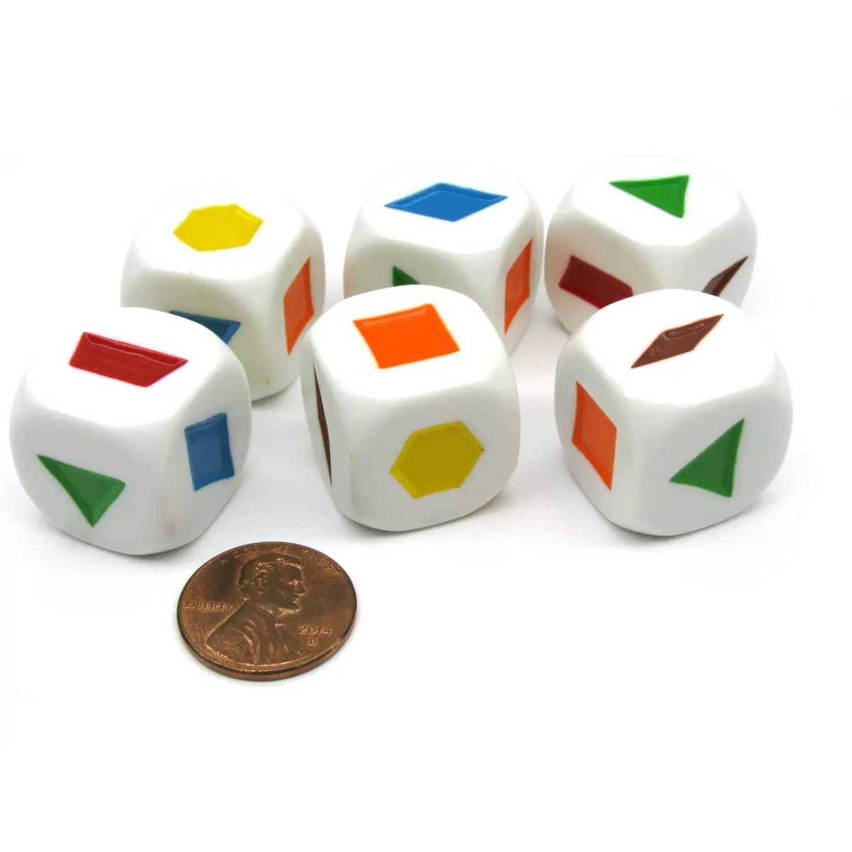 Pack of 6 20mm Educational Color Shapes Dice (Series 1) - White with Assorted