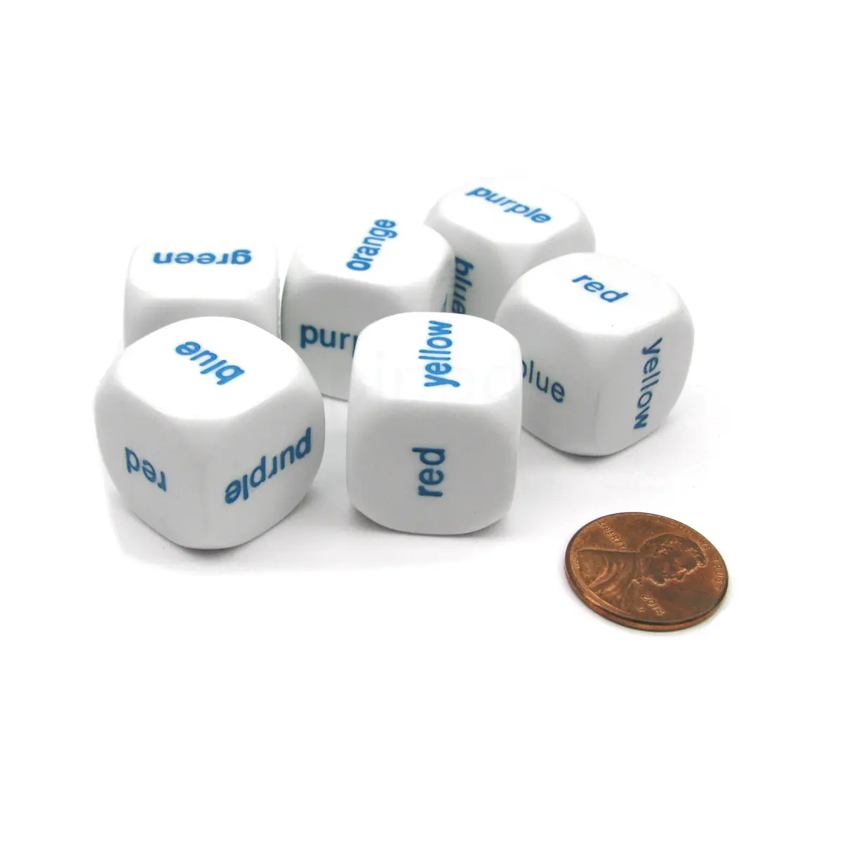 Pack of 6 20mm Educational Color Word Dice - White with Blue Words