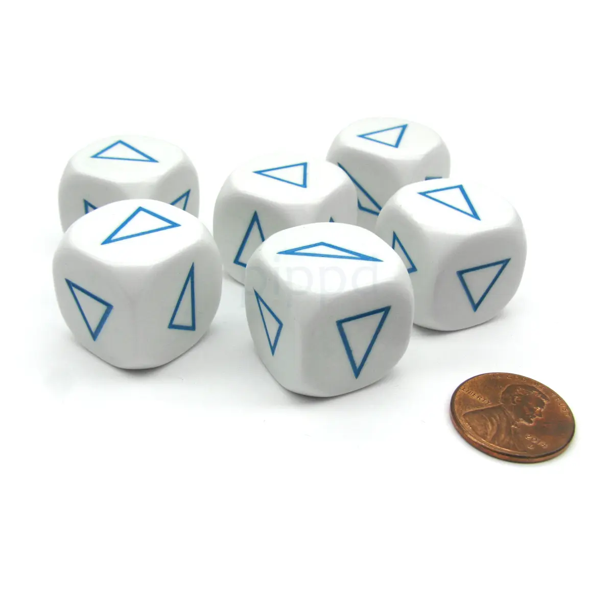 Pack of 6 20mm Math Educational Triangle Shapes Dice - White with Blue
