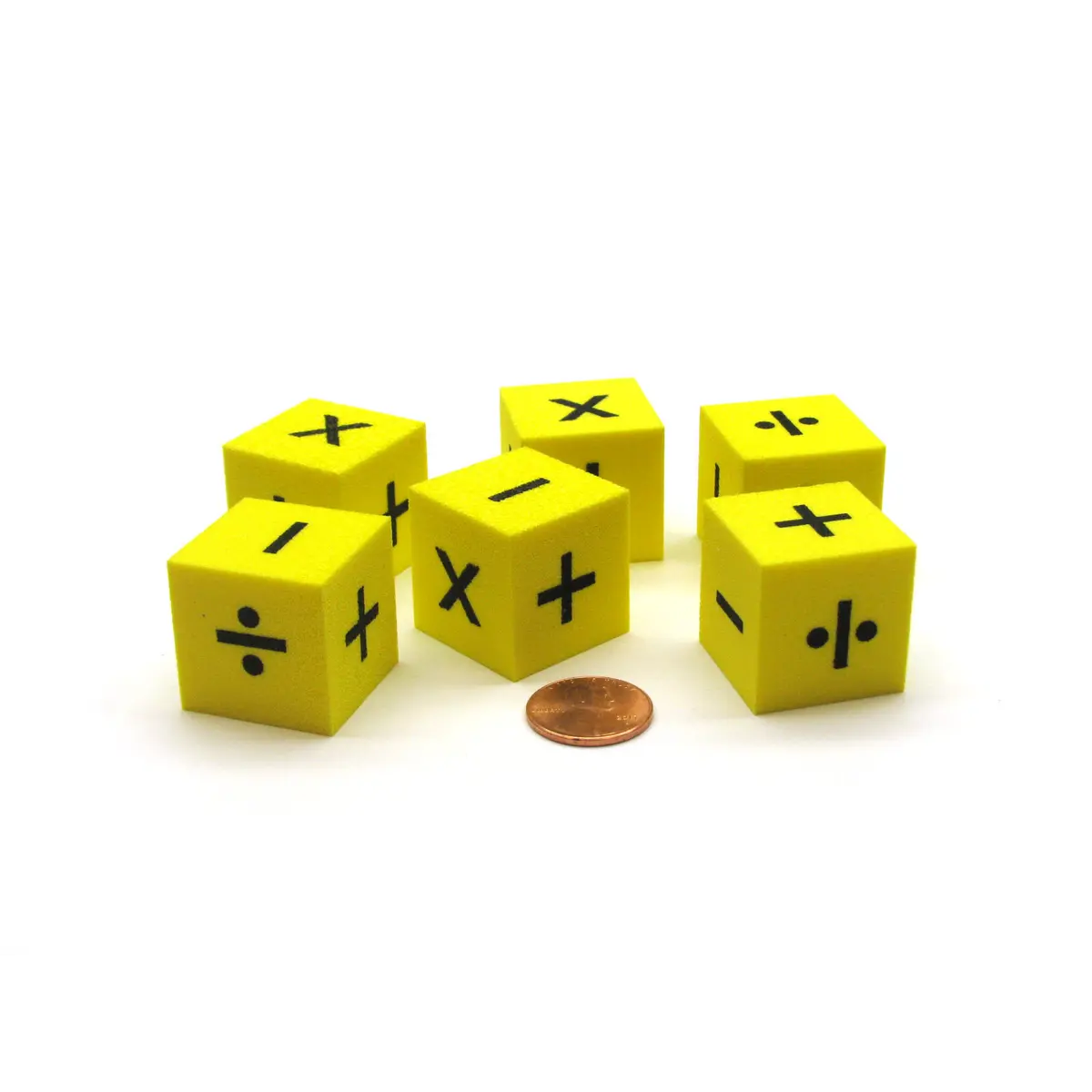 Pack of 6 25mm Square Foam Operations Dice - Yellow with Black Symbols