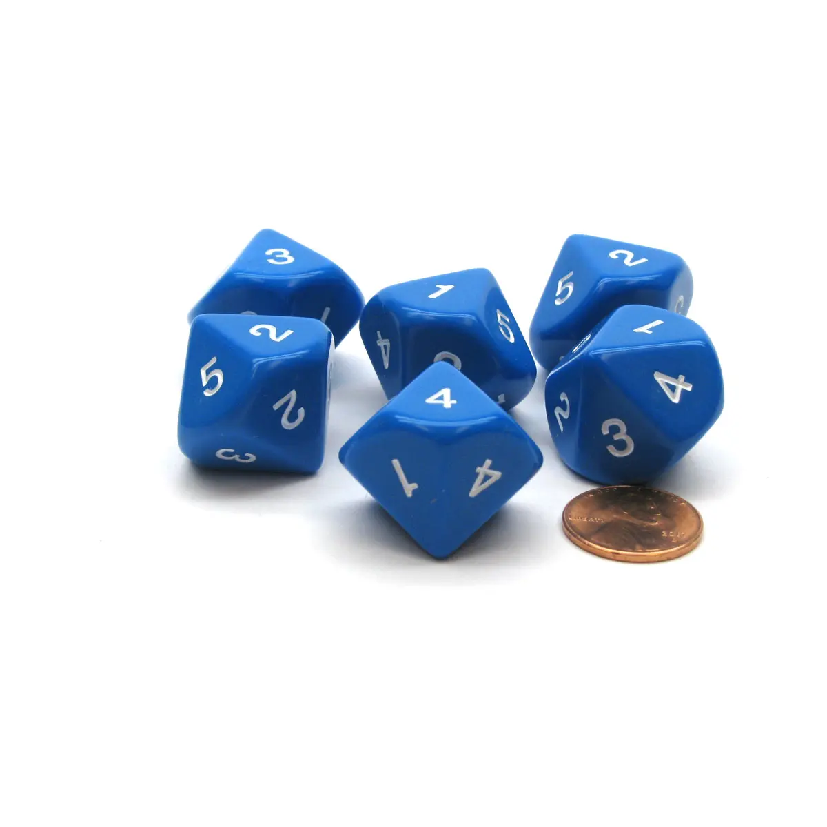 Pack of 6 16mm 10-Sided D5 Numbered 1 to 5 Twice Dice - Blue with White Numbers