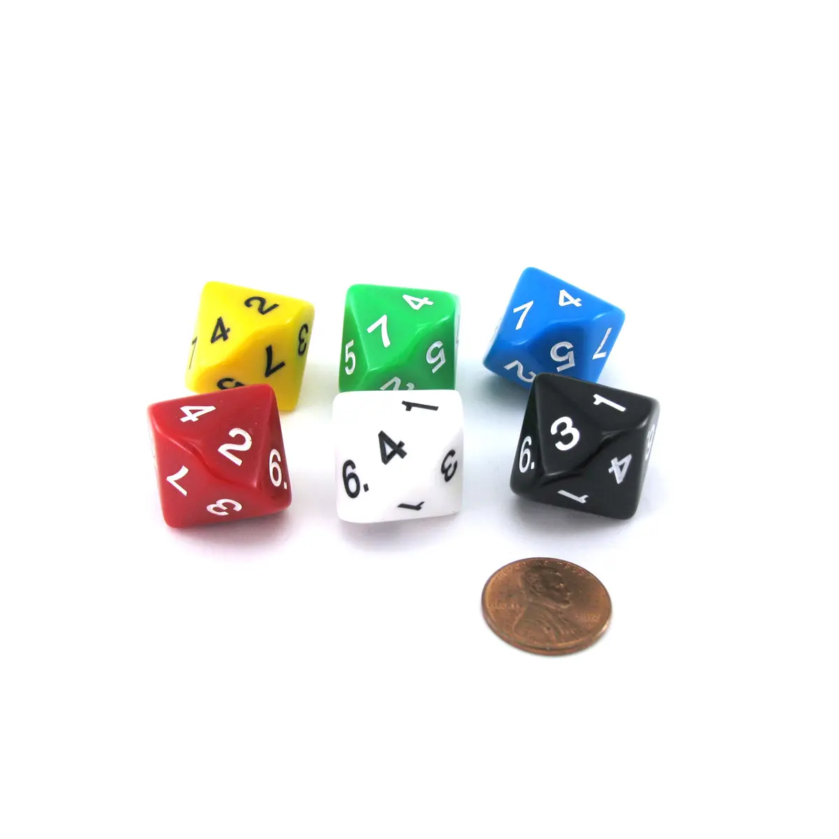 Pack of 6 D7 14-Sided 20mm Numbered 1 to 7 Twice Dice - Assorted Colors