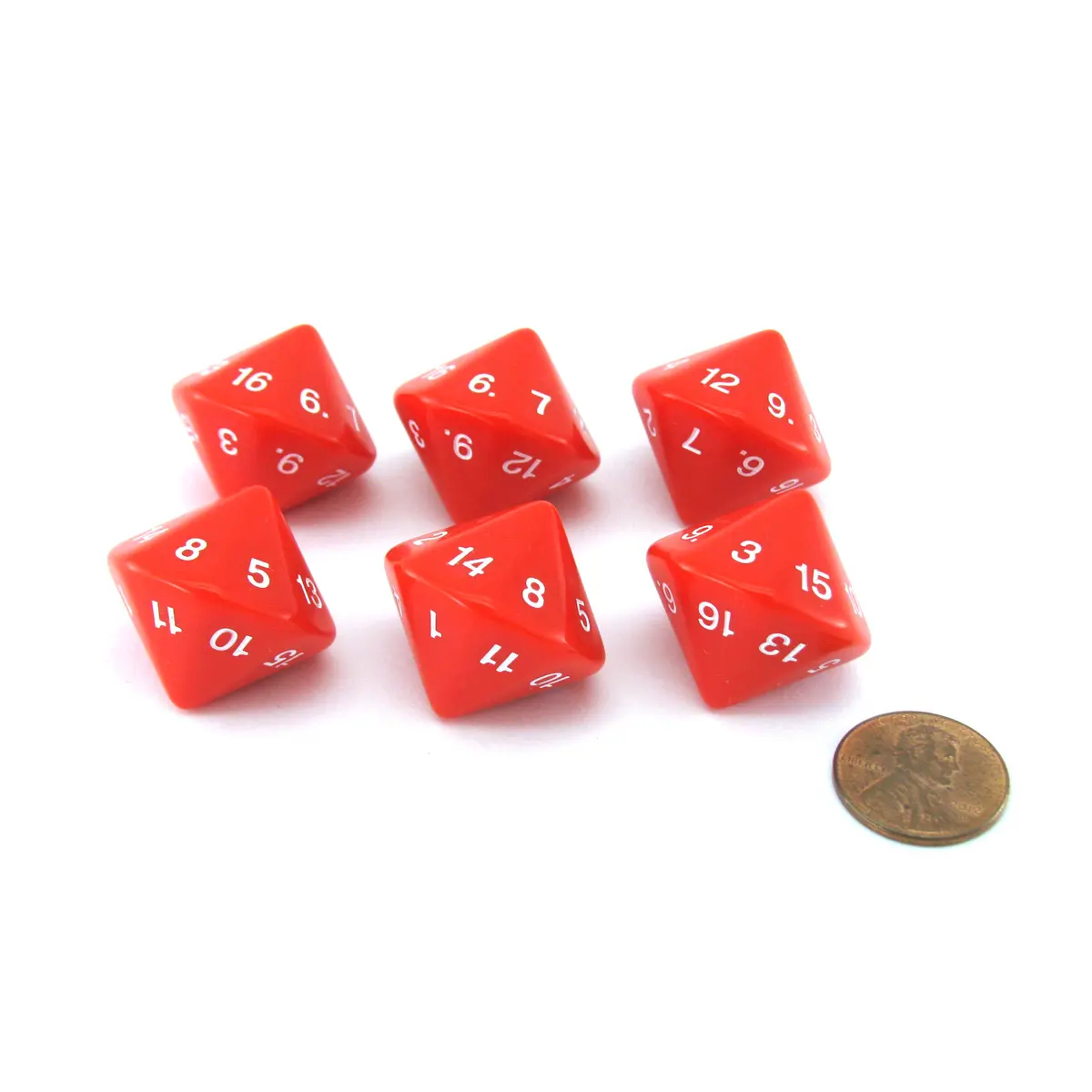 Pack of 6 D16 Koplow Games 16 Sided 20mm Opaque Dice - Red