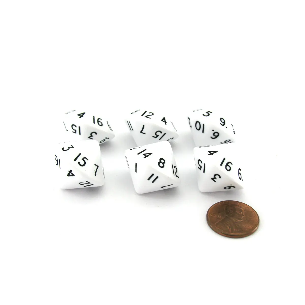 Pack of 6 D16 Koplow Games 16 Sided 20mm Opaque Dice - White