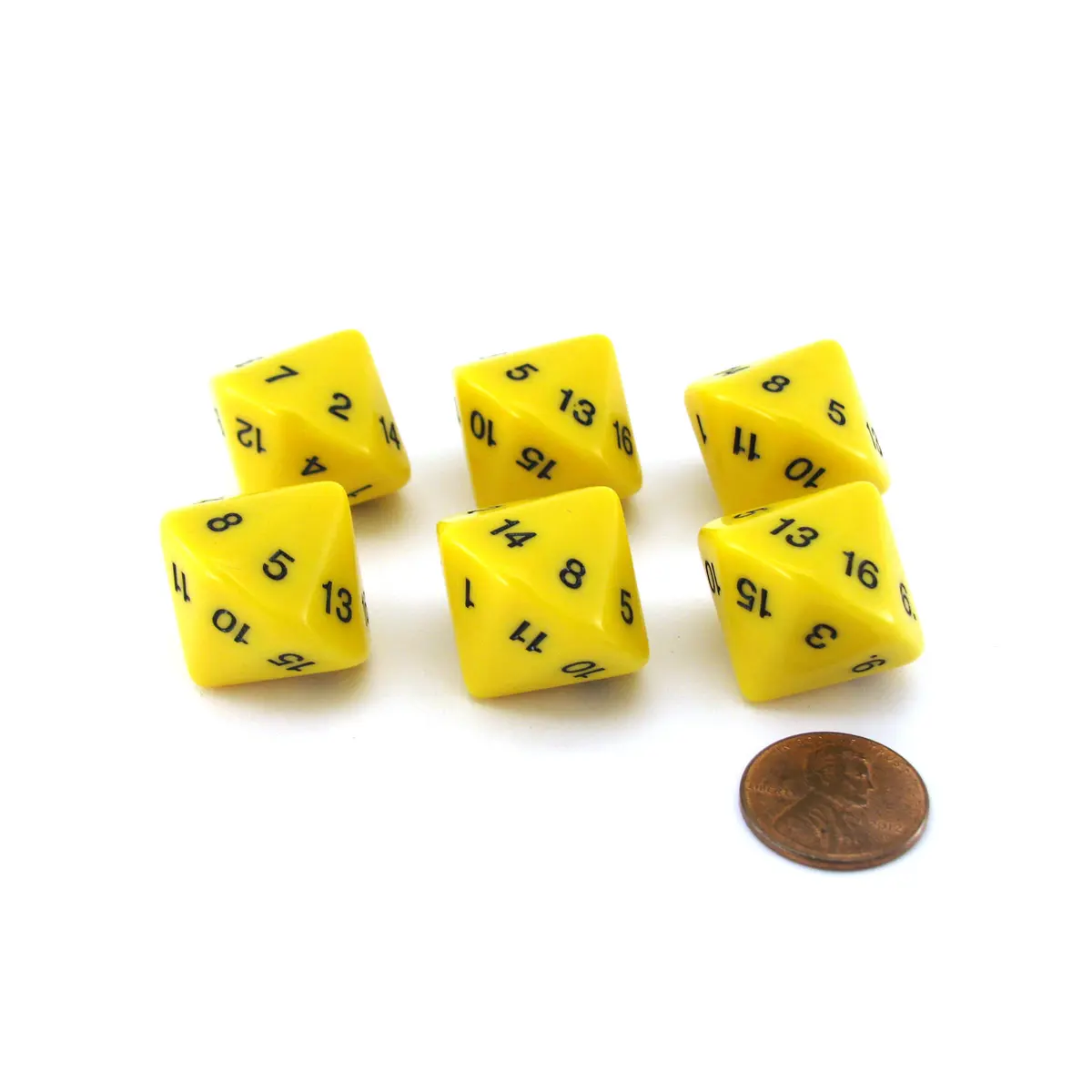 Pack of 6 D16 Koplow Games 16 Sided 20mm Opaque Dice - Yellow