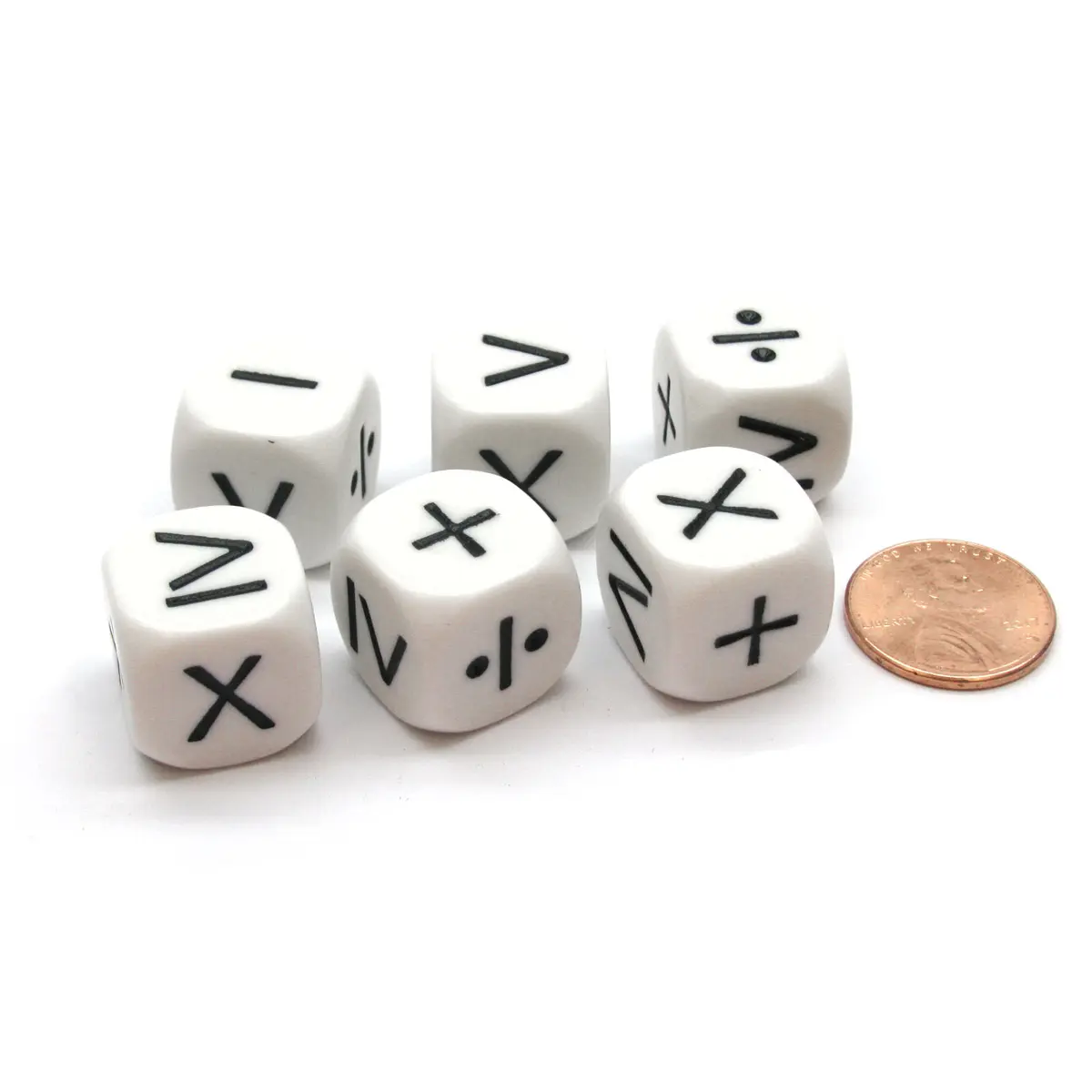 Pack of 6 Math Operator 6 Function 16mm Dice - White with Black