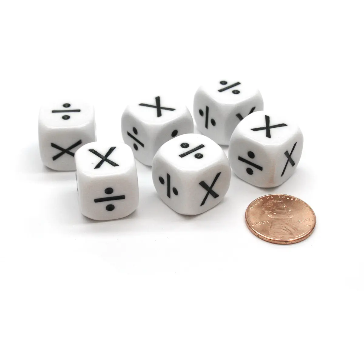 Pack of 6 Opaque Math Operator 2 Function (X,/) 16mm Dice - White with Black