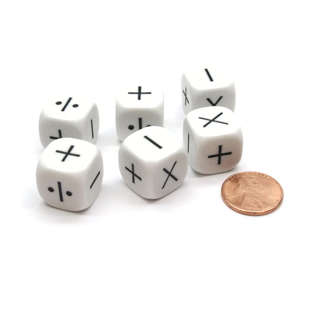 Pack of 6 Opaque Math Operator 4 Function (+,-,X,/) 16mm Dice - White with Black