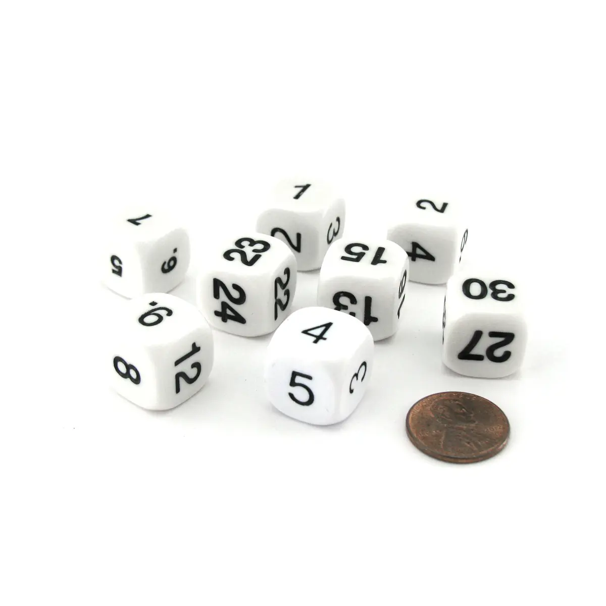 Pack of 8 Math Numbers 16mm Dice - White with Black Numbers