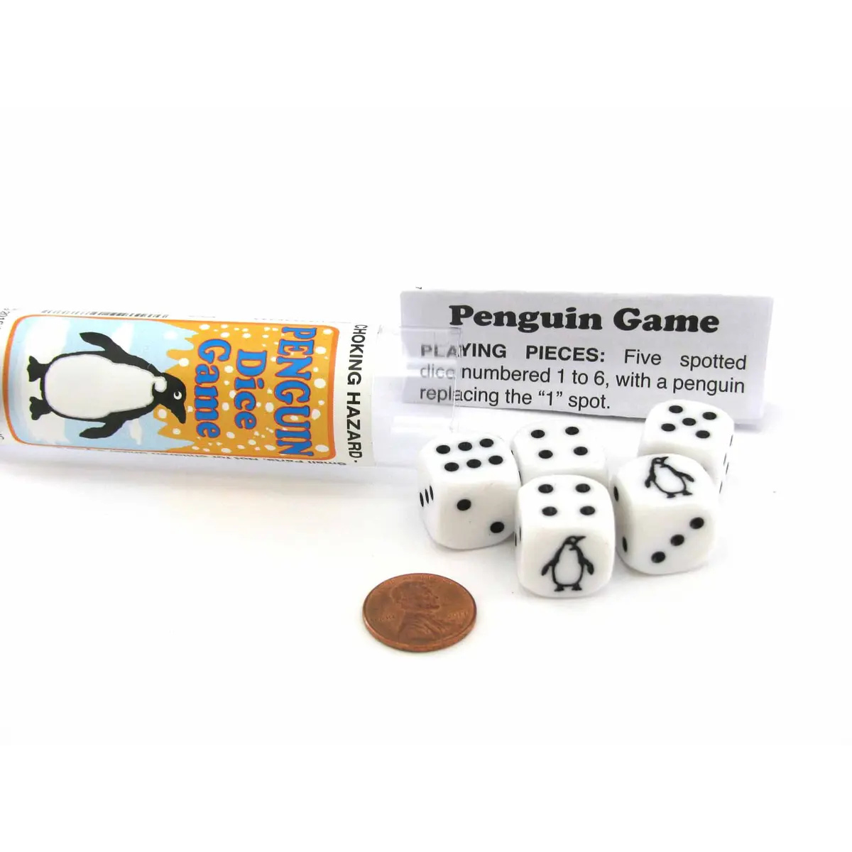Penguin Dice Game with 5 Dice Travel Tube and Gaming Instructions