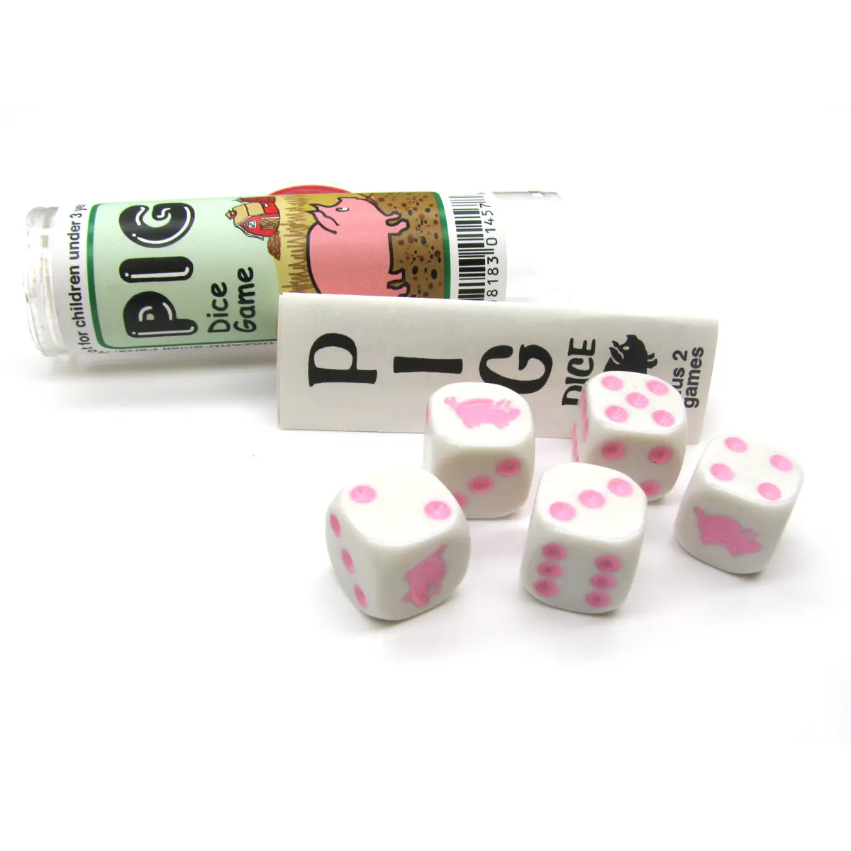 Pig Dice Game 5 Dice Set with Travel Tube and Instructions