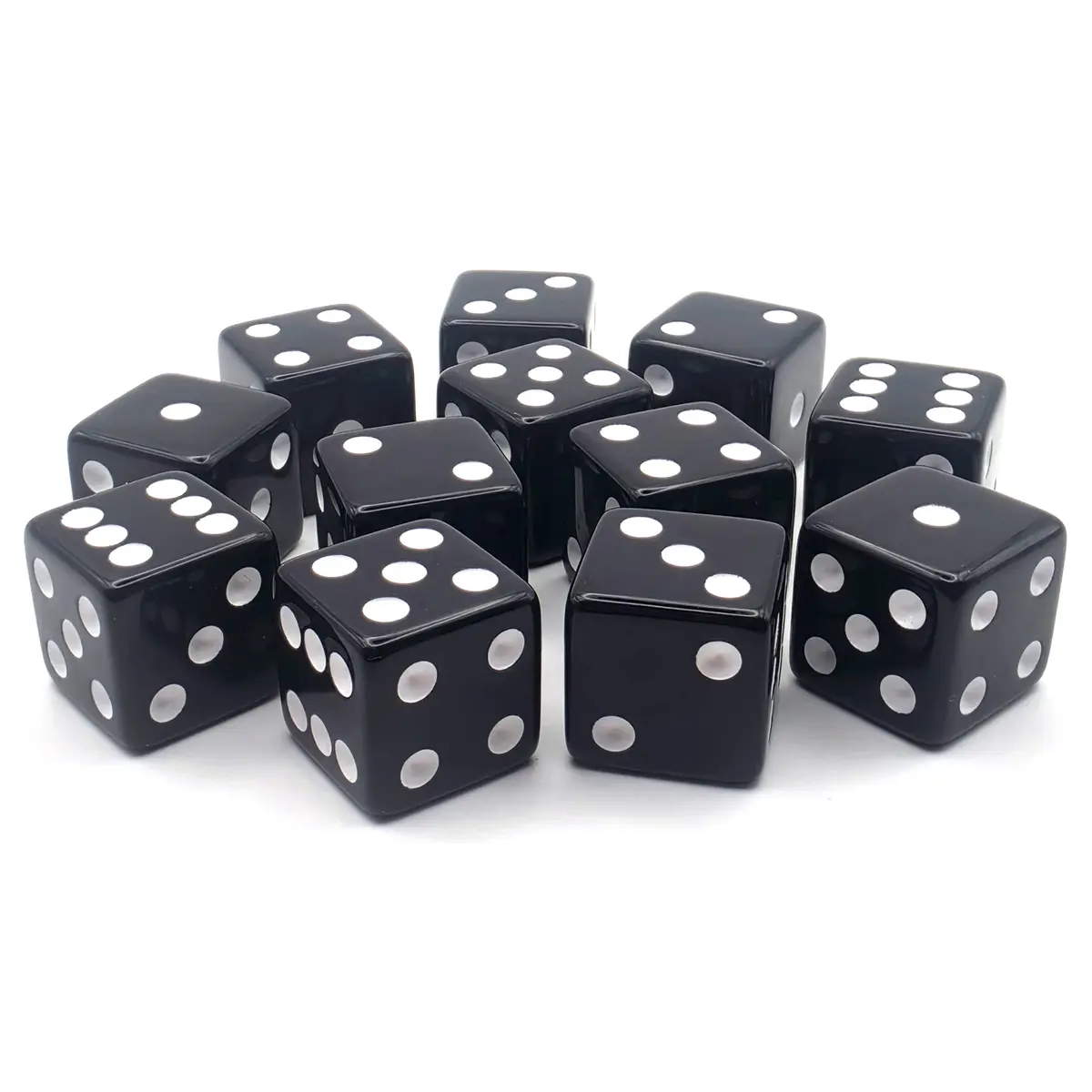 PipFlip 19mm Opaque 6-Sided D6 Dice with Pips, 12-Pack (Black)