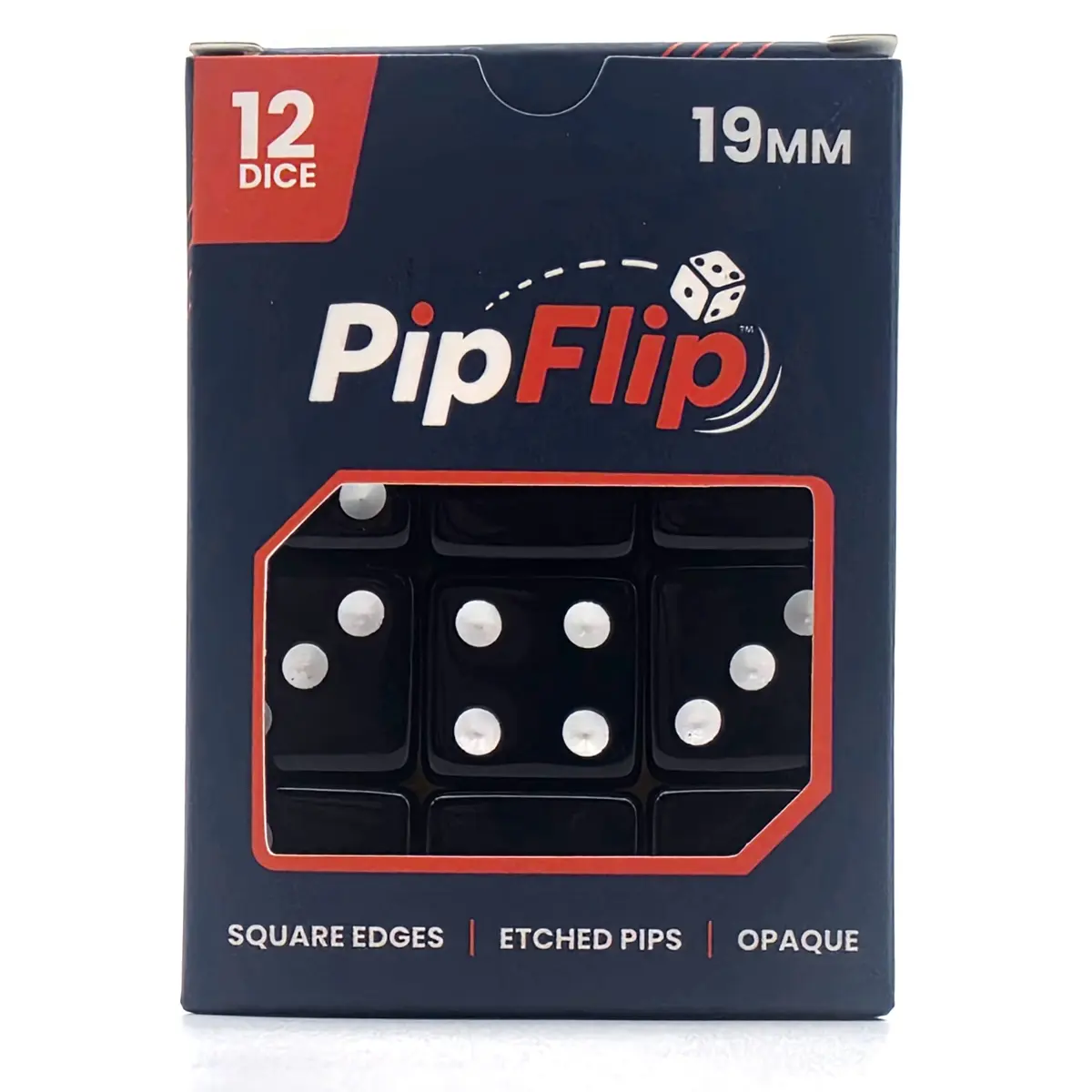 PipFlip 19mm Opaque 6-Sided D6 Dice with Pips, 12-Pack
