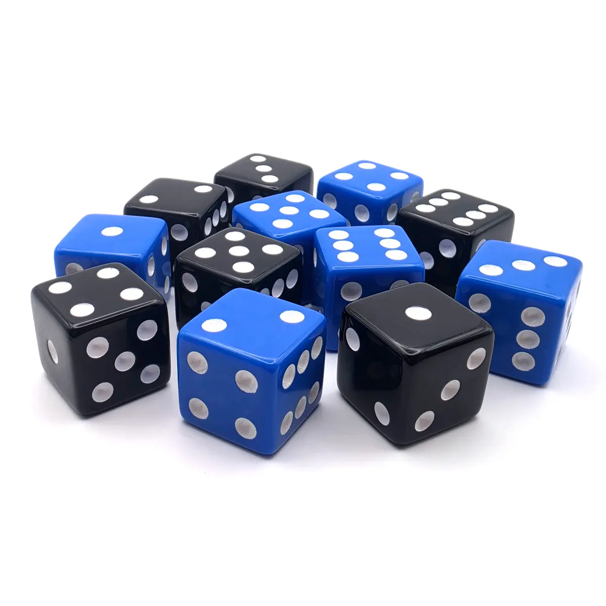 PipFlip 19mm Opaque 6-Sided D6 Dice with Pips, 12-Pack (Black, Blue)