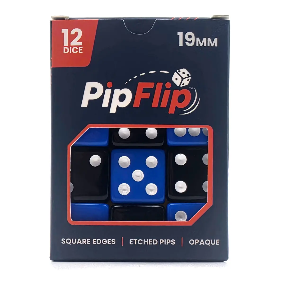 PipFlip 19mm Opaque 6-Sided D6 Dice with Pips, 12-Pack