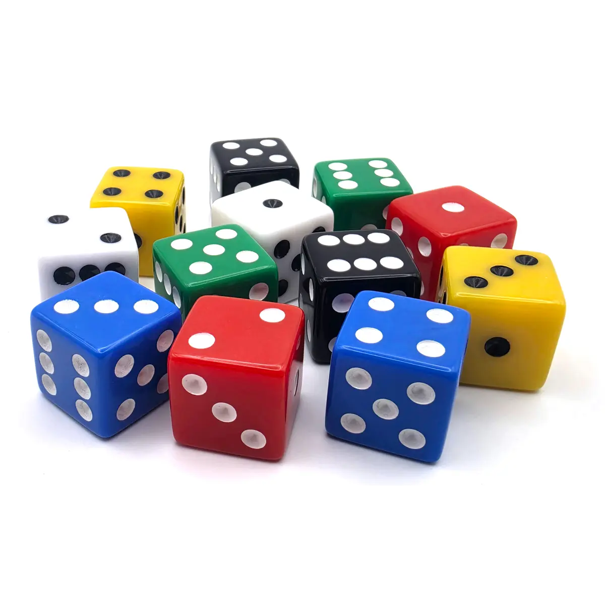 PipFlip 19mm Opaque 6-Sided D6 Dice with Pips, 12-Pack (Black, Blue, Green, Red, White, Yellow)