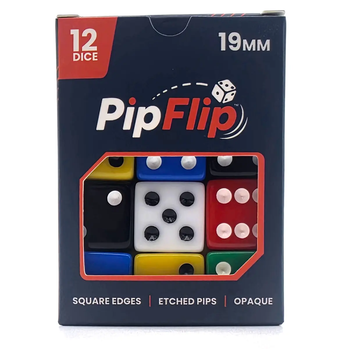 PipFlip 19mm Opaque 6-Sided D6 Dice with Pips, 12-Pack