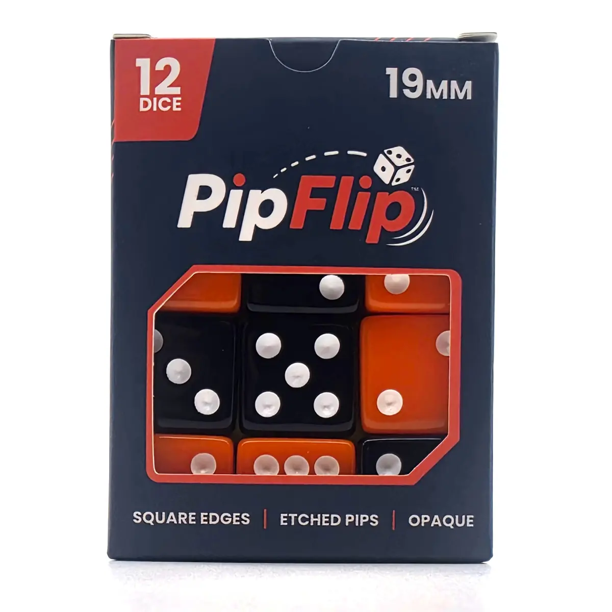 PipFlip 19mm Opaque 6-Sided D6 Dice with Pips, 12-Pack