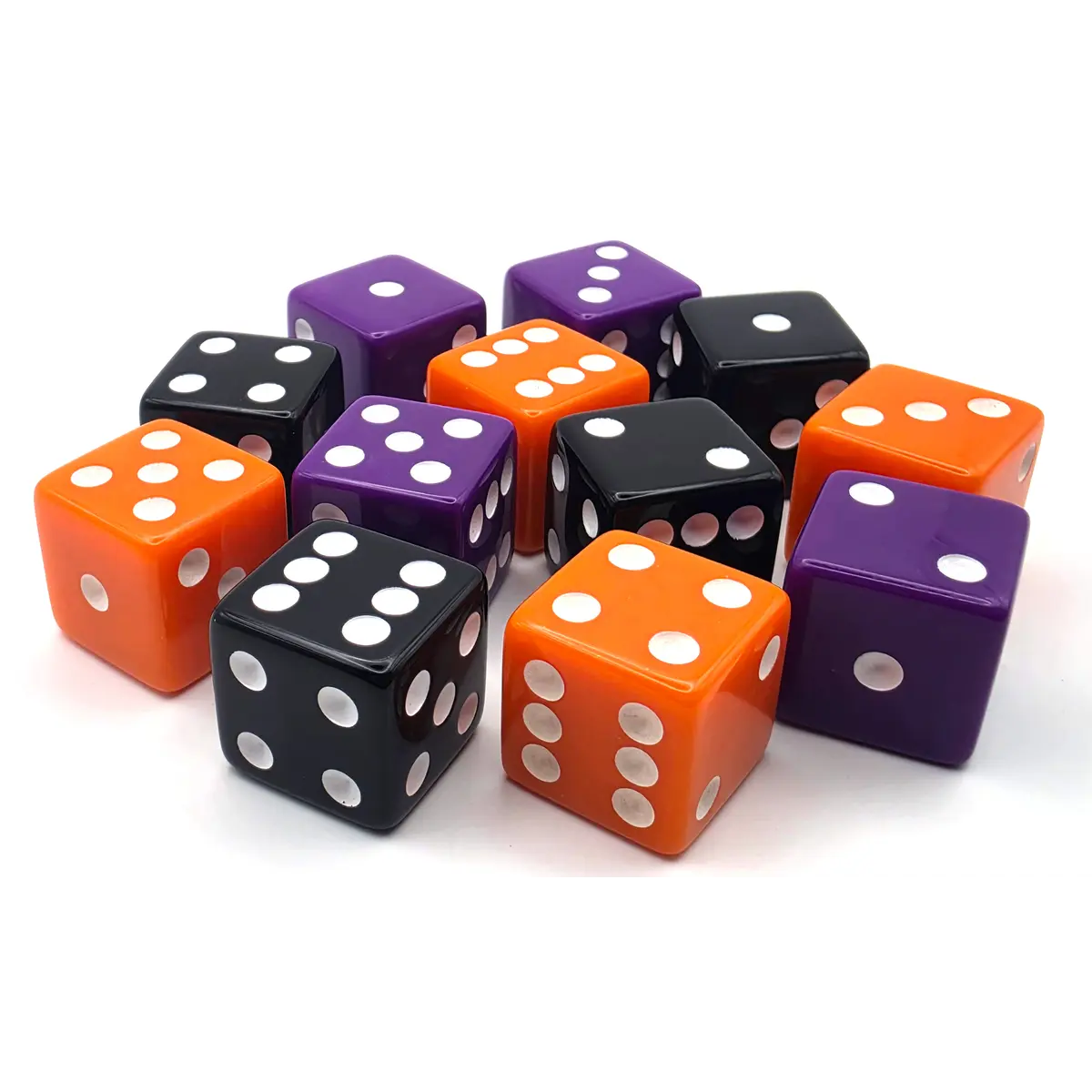 PipFlip 19mm Opaque 6-Sided D6 Dice with Pips, 12-Pack (Black, Orange, Purple)