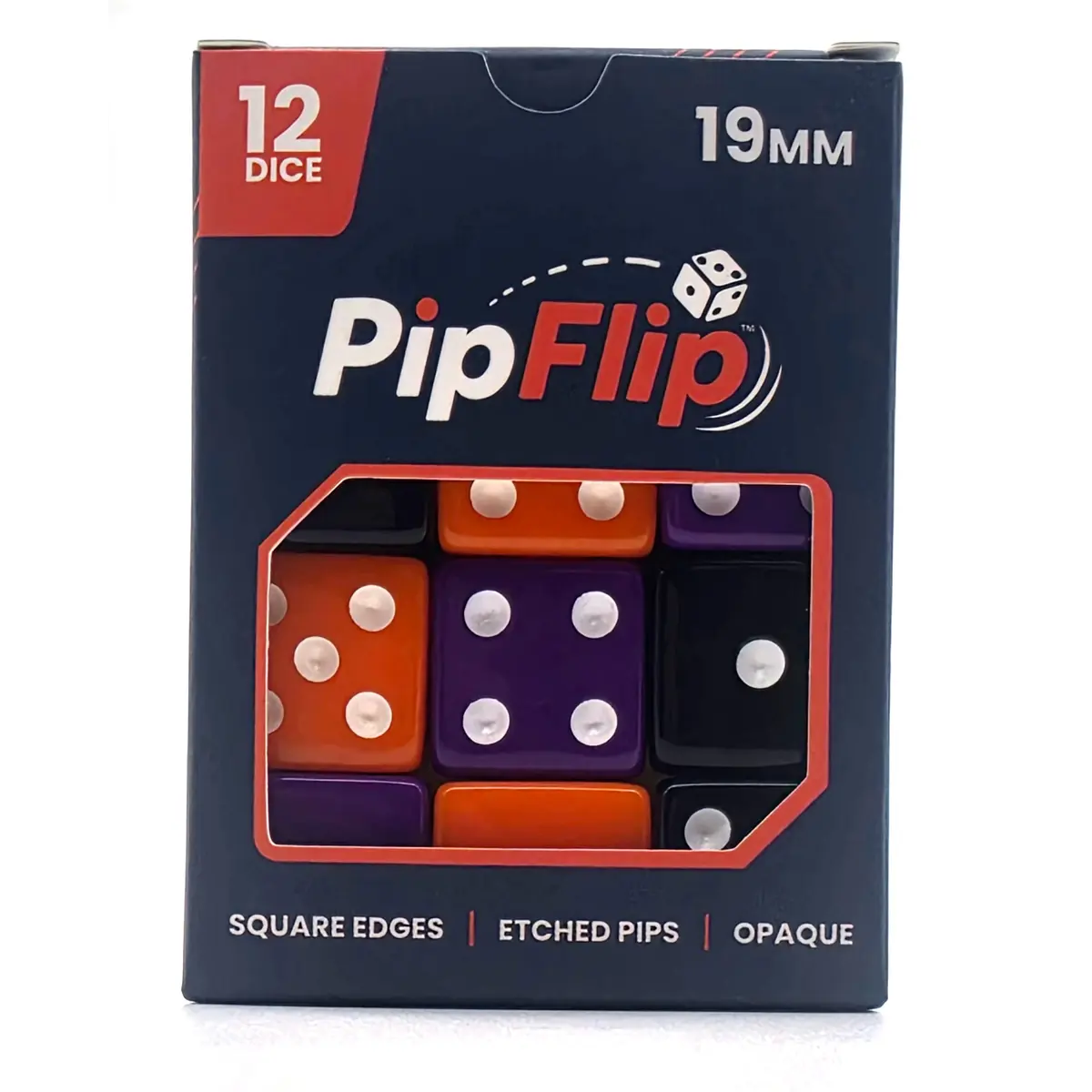 PipFlip 19mm Opaque 6-Sided D6 Dice with Pips, 12-Pack