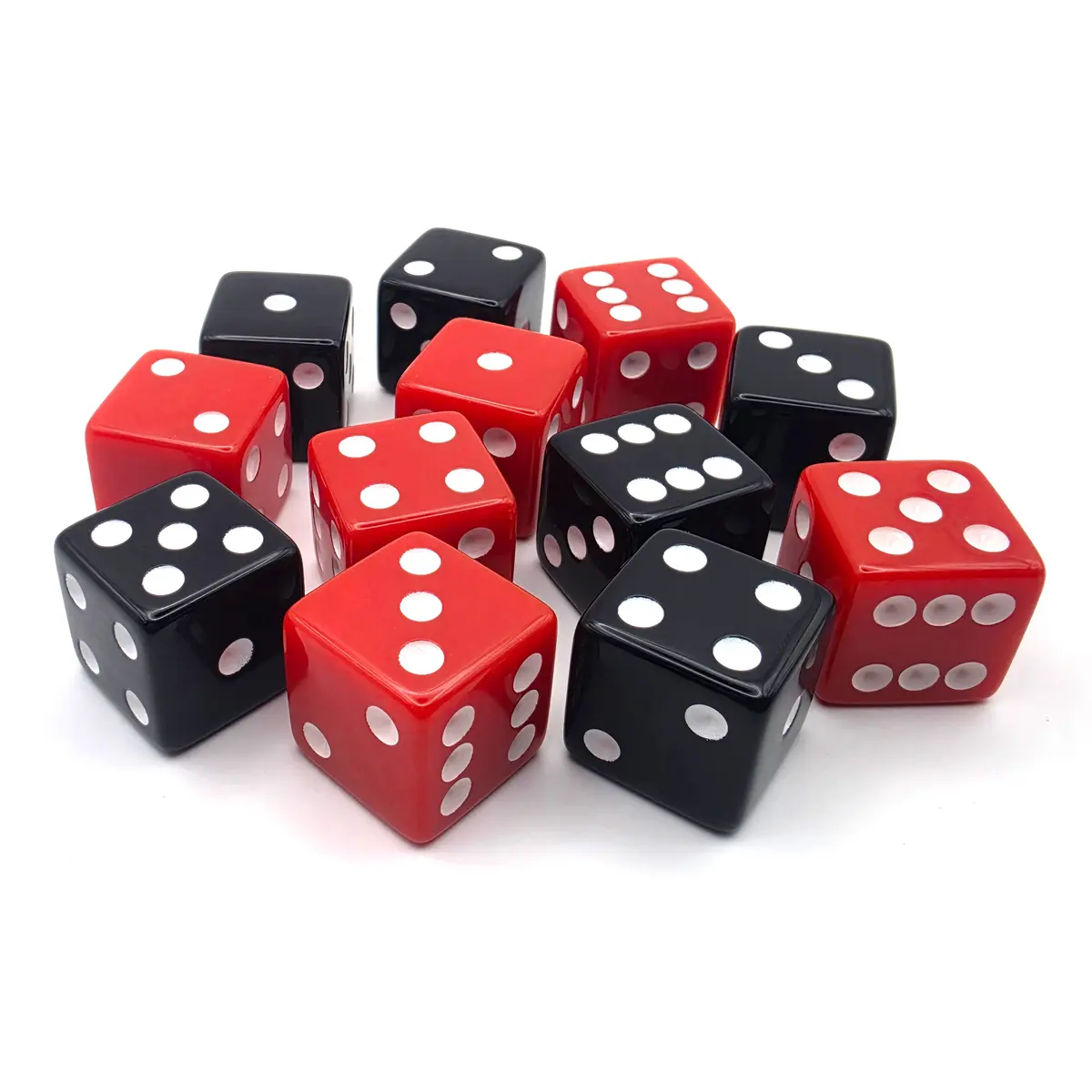 PipFlip 19mm Opaque 6-Sided D6 Dice with Pips, 12-Pack (Black, Red)