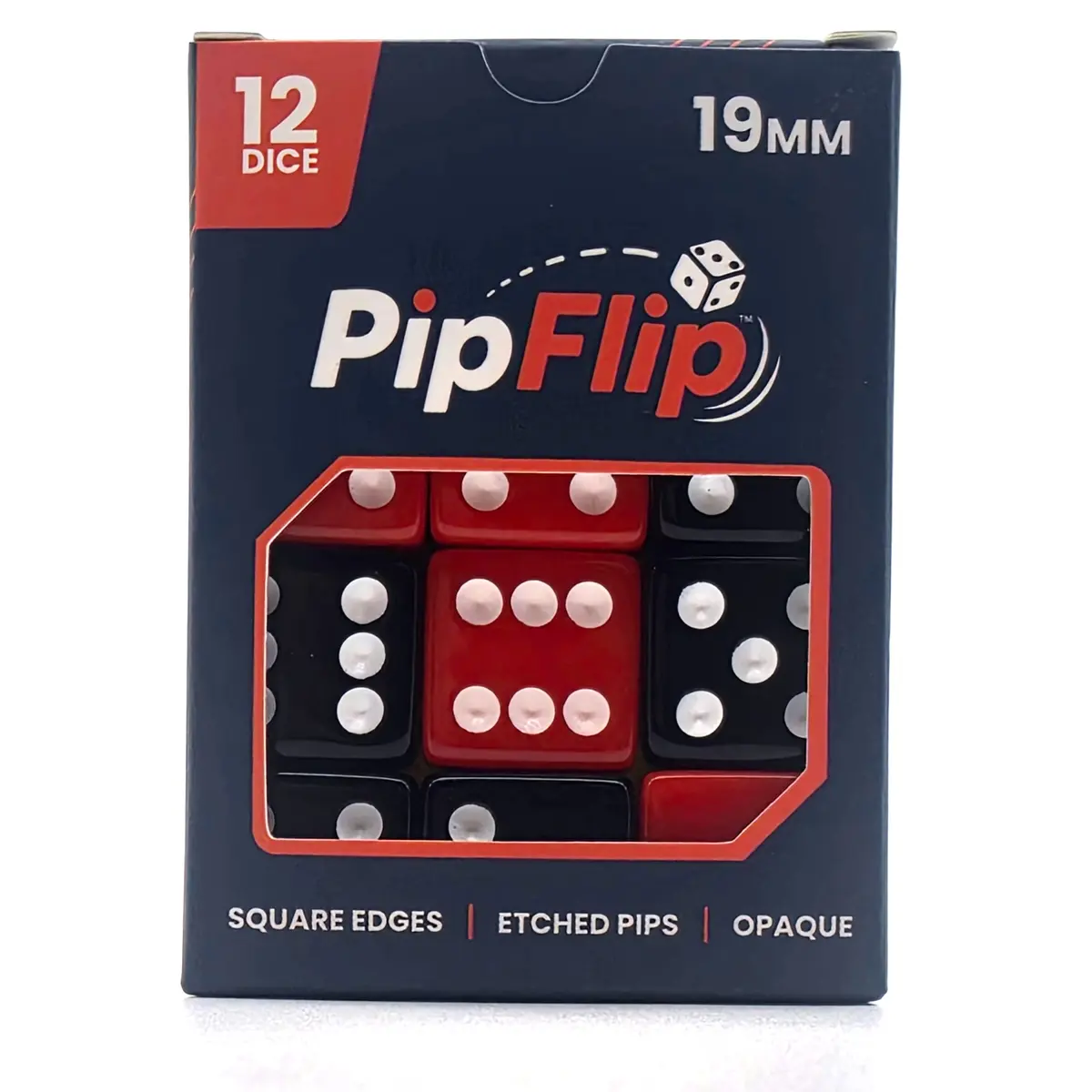 PipFlip 19mm Opaque 6-Sided D6 Dice with Pips, 12-Pack