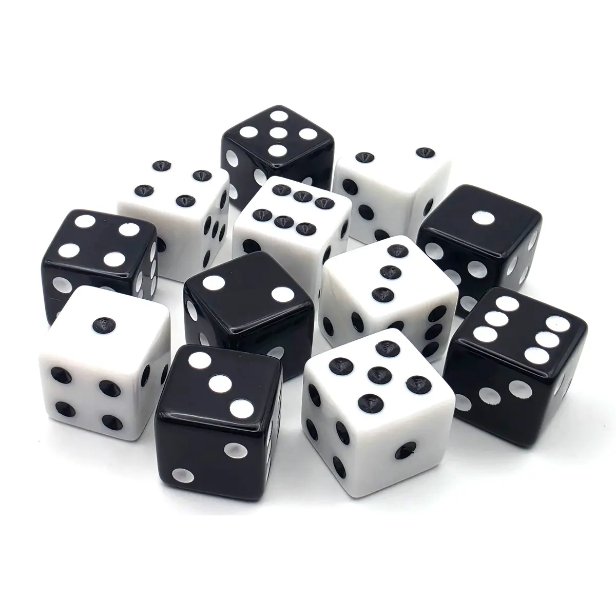 PipFlip 19mm Opaque 6-Sided D6 Dice with Pips, 12-Pack (Black, White)