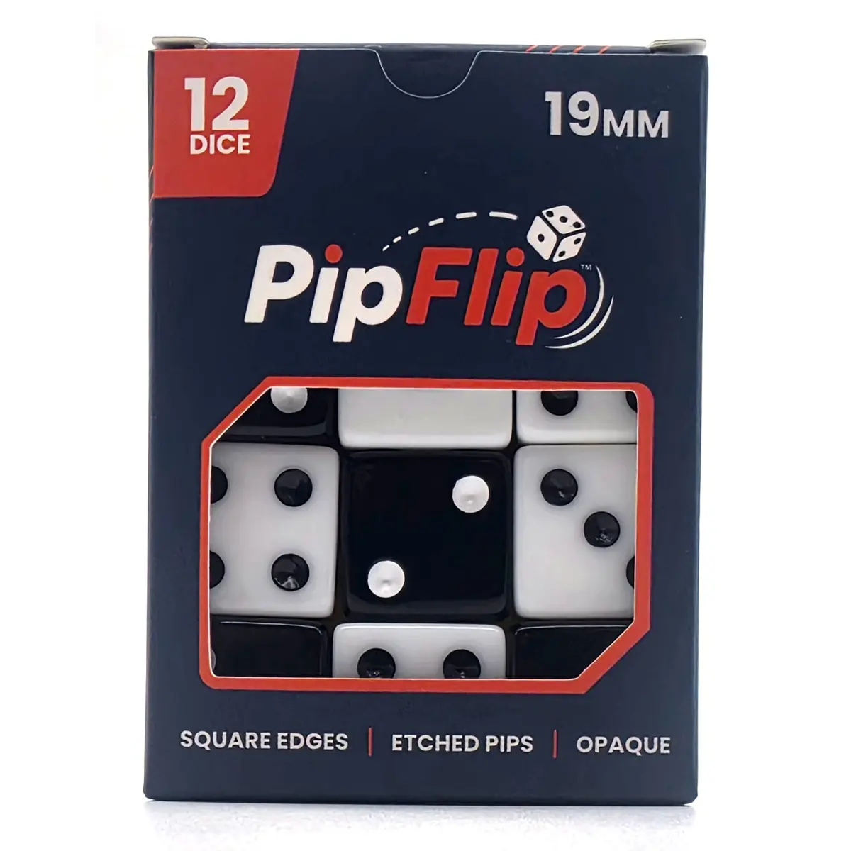 PipFlip 19mm Opaque 6-Sided D6 Dice with Pips, 12-Pack