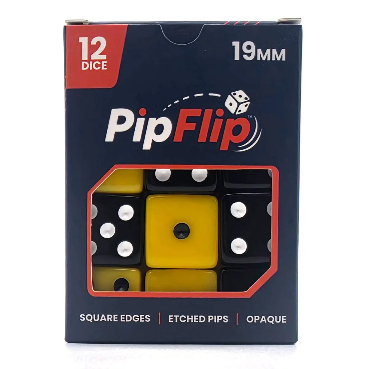 PipFlip 19mm Opaque 6-Sided D6 Dice with Pips, 12-Pack