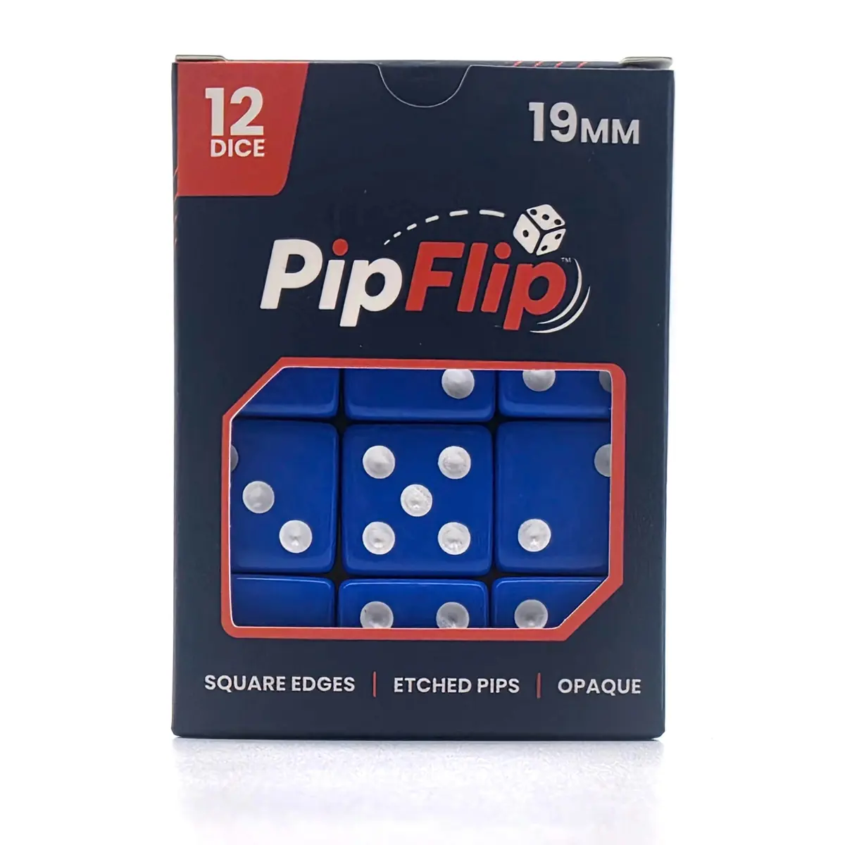 PipFlip 19mm Opaque 6-Sided D6 Dice with Pips, 12-Pack
