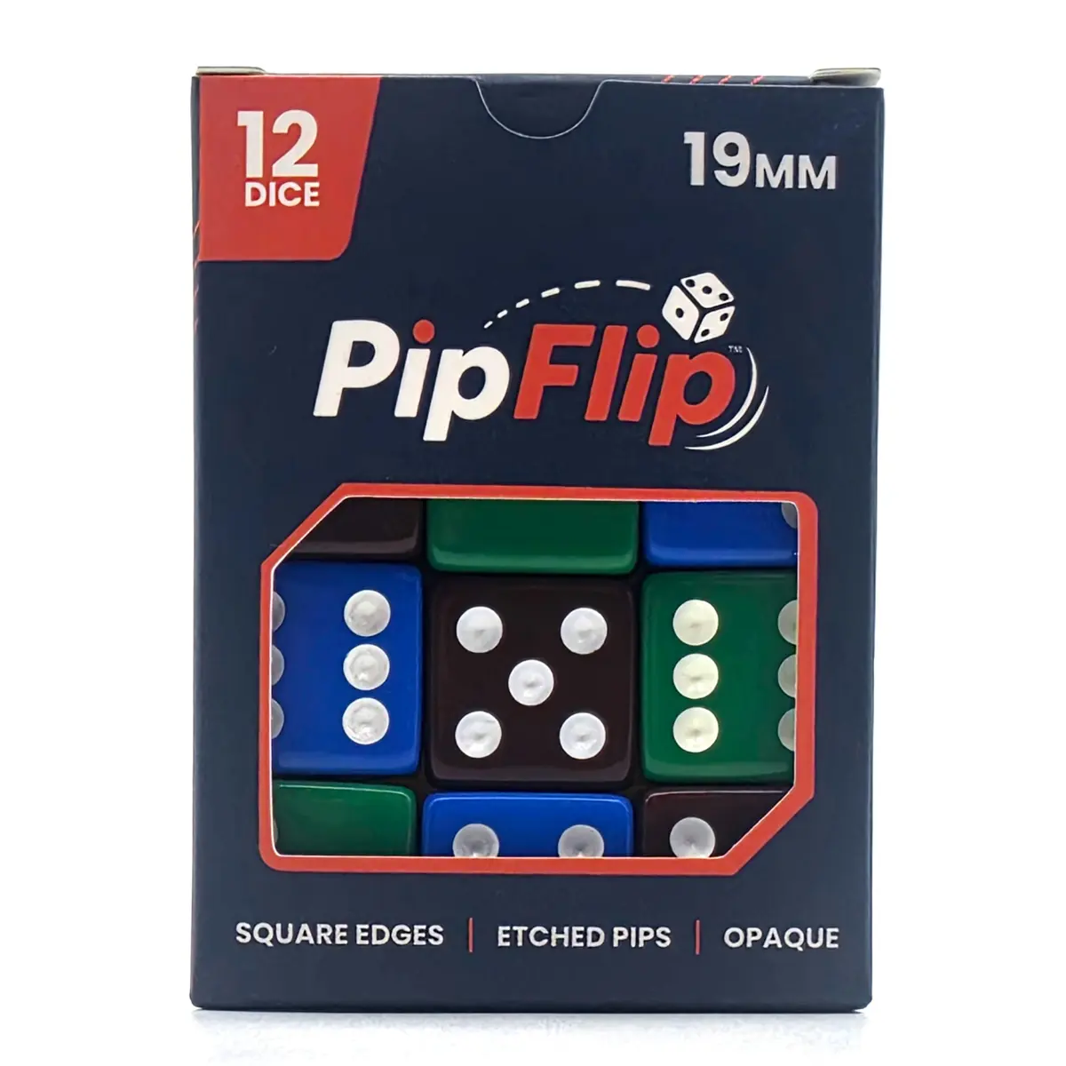 PipFlip 19mm Opaque 6-Sided D6 Dice with Pips, 12-Pack