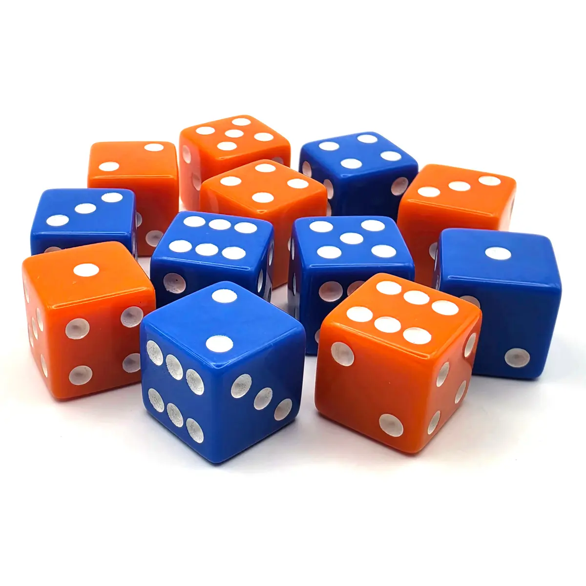 PipFlip 19mm Opaque 6-Sided D6 Dice with Pips, 12-Pack (Blue, Orange)