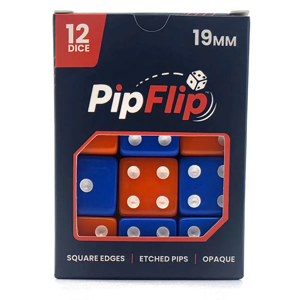 PipFlip 19mm Opaque 6-Sided D6 Dice with Pips, 12-Pack