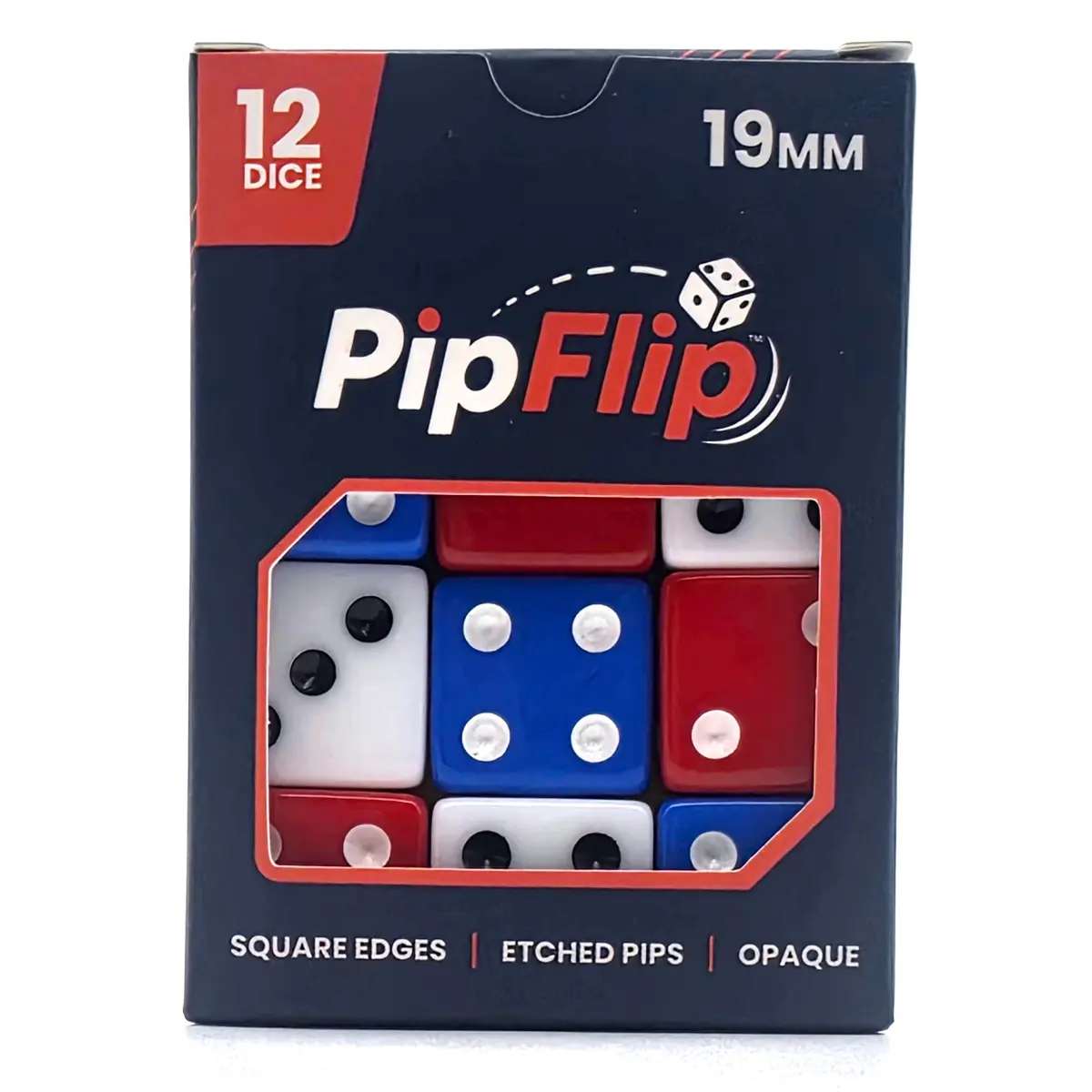 PipFlip 19mm Opaque 6-Sided D6 Dice with Pips, 12-Pack