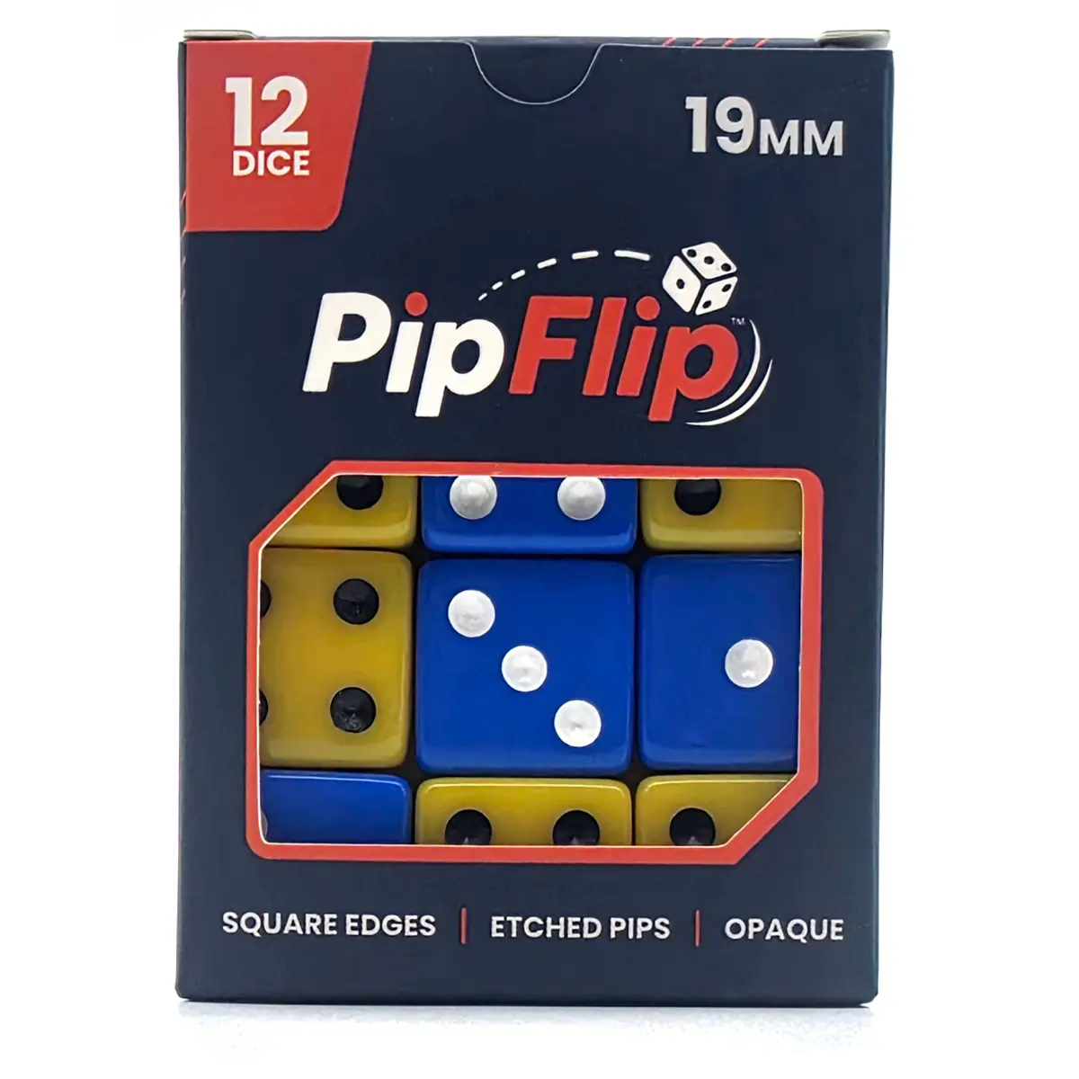 PipFlip 19mm Opaque 6-Sided D6 Dice with Pips, 12-Pack