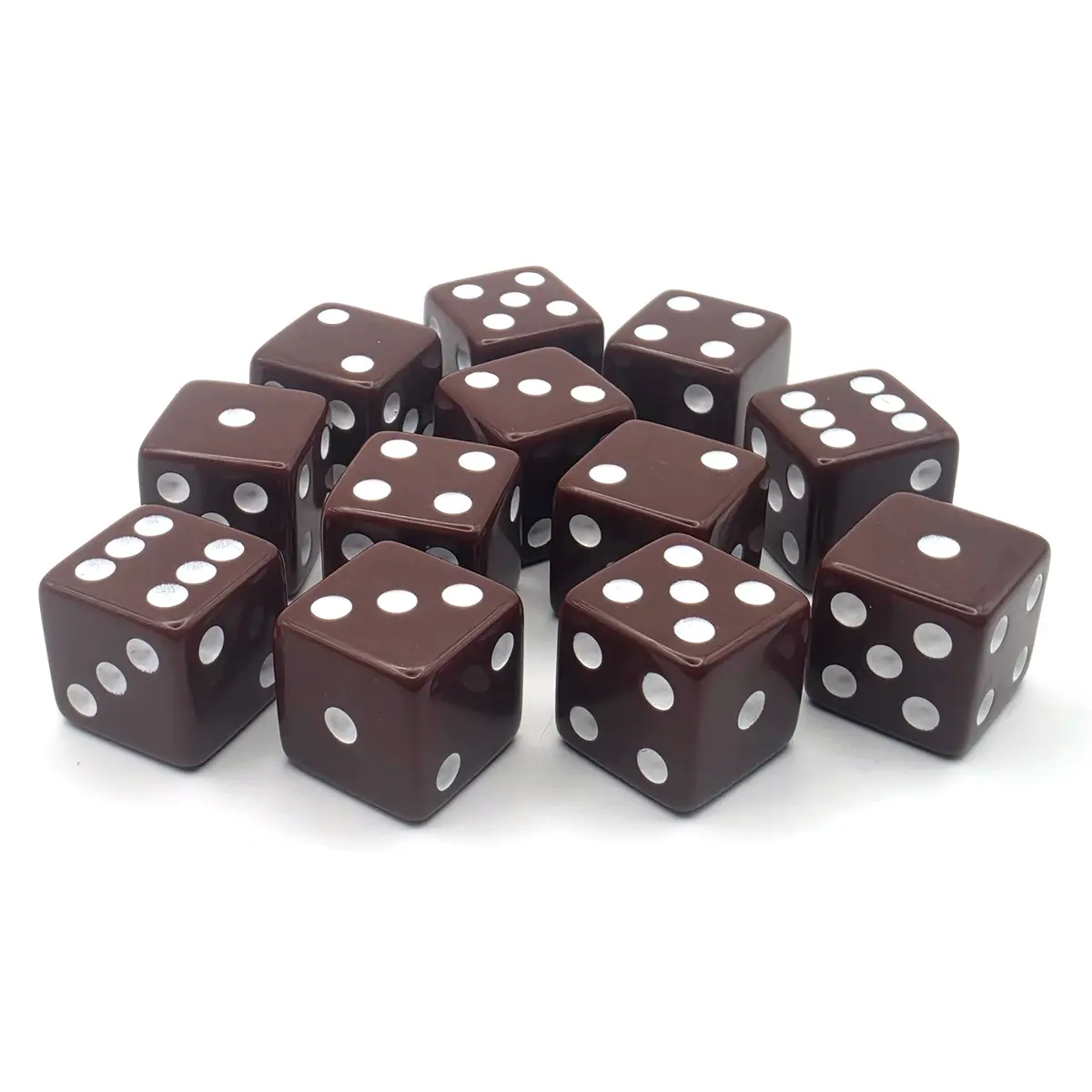 PipFlip 19mm Opaque 6-Sided D6 Dice with Pips, 12-Pack (Brown)