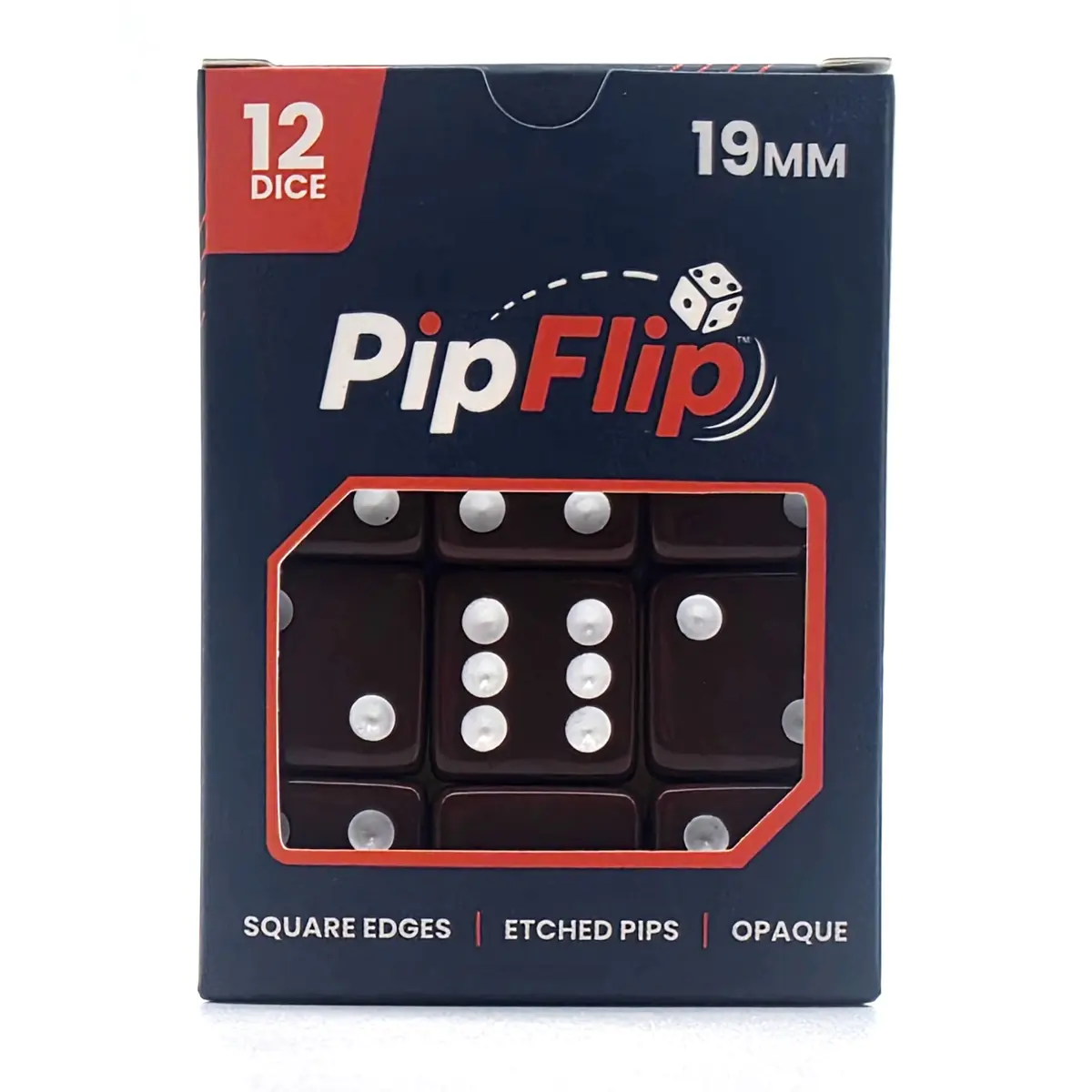 PipFlip 19mm Opaque 6-Sided D6 Dice with Pips, 12-Pack
