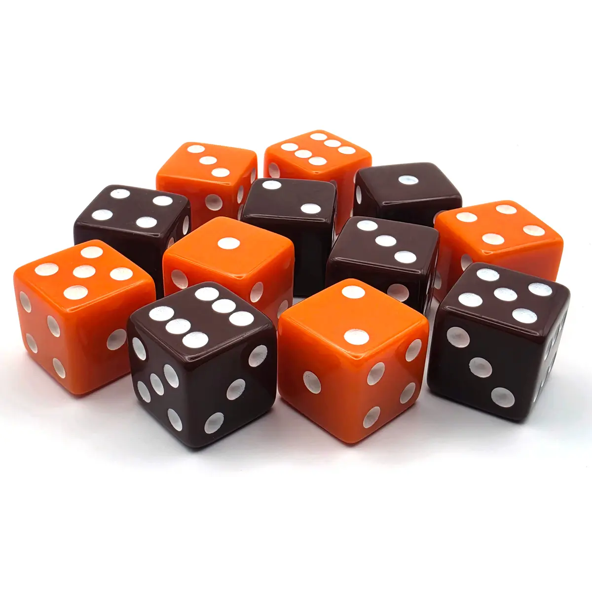 PipFlip 19mm Opaque 6-Sided D6 Dice with Pips, 12-Pack (Brown, Orange)