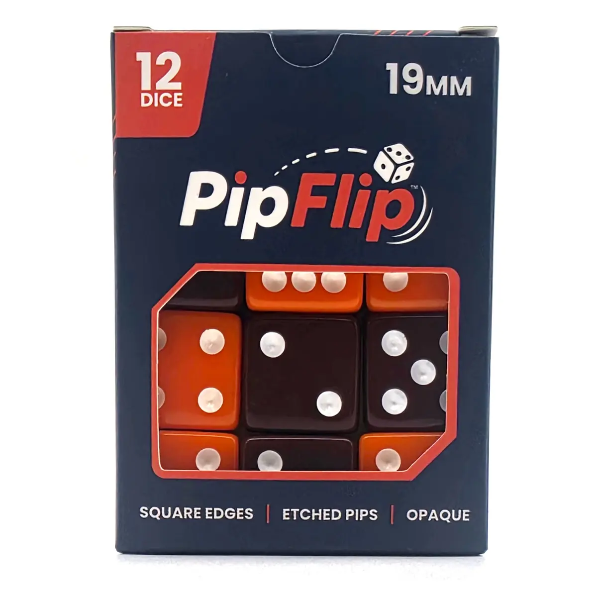 PipFlip 19mm Opaque 6-Sided D6 Dice with Pips, 12-Pack