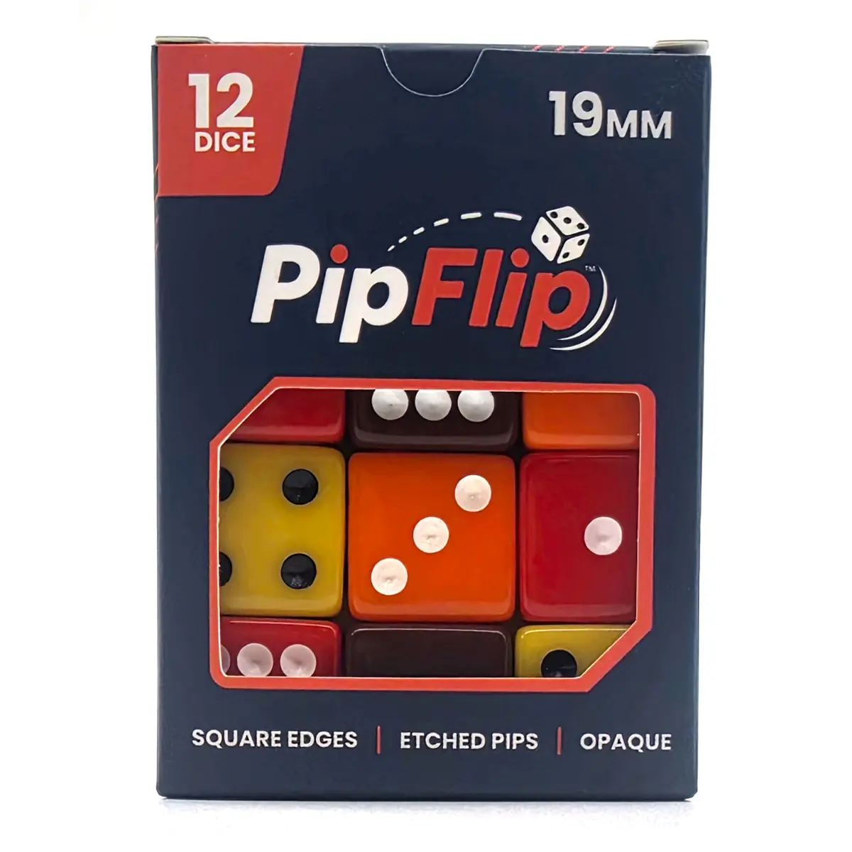 PipFlip 19mm Opaque 6-Sided D6 Dice with Pips, 12-Pack